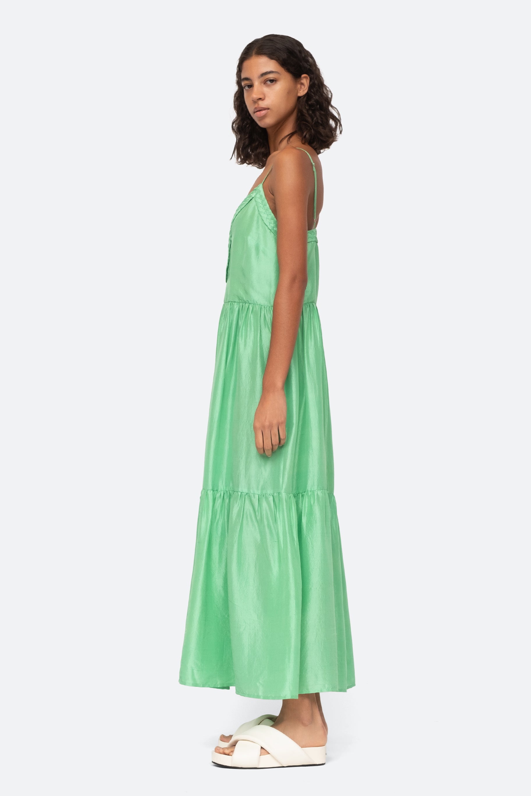 Kyle Solid Silk Slip Dress in Lime