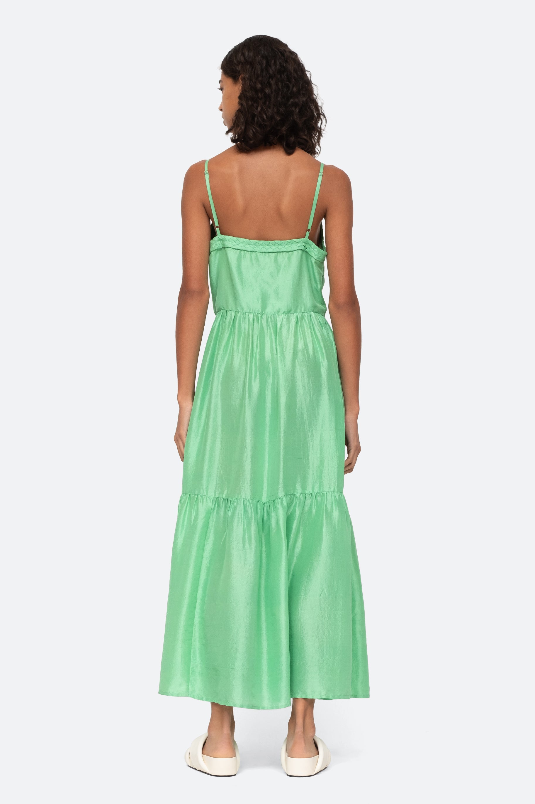 Kyle Solid Silk Slip Dress in Lime
