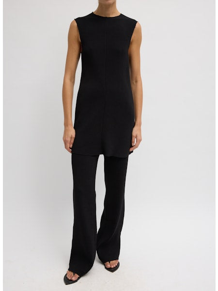 Viscose Plisse Sleeveless Bias Short Tunic Dress In Black