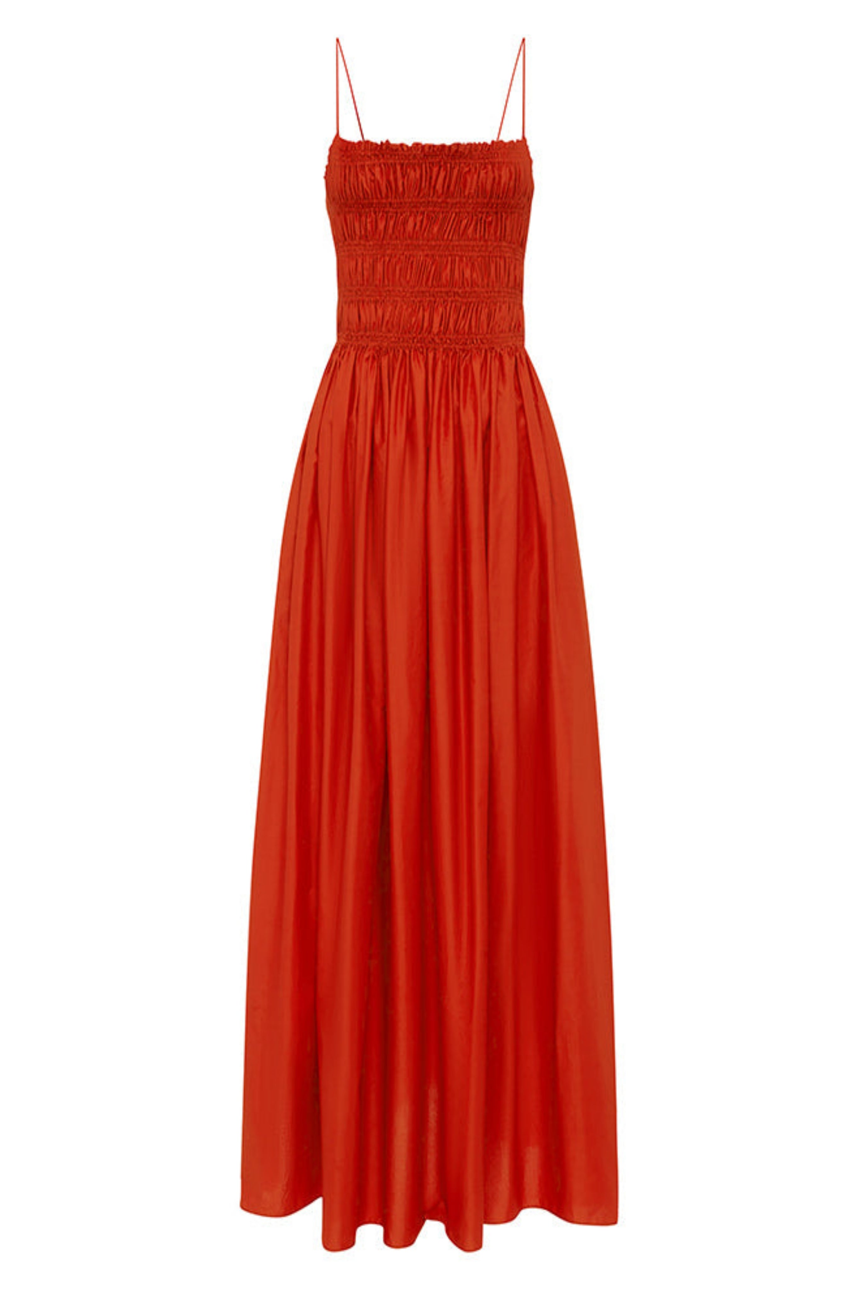 Shirred Bodice Dress in Red