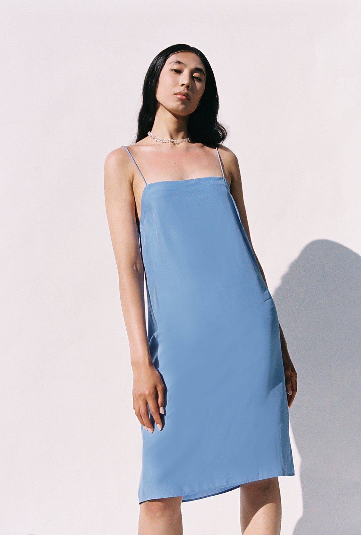 KAMPERETT Short Silk Slip Dress in Cornflower