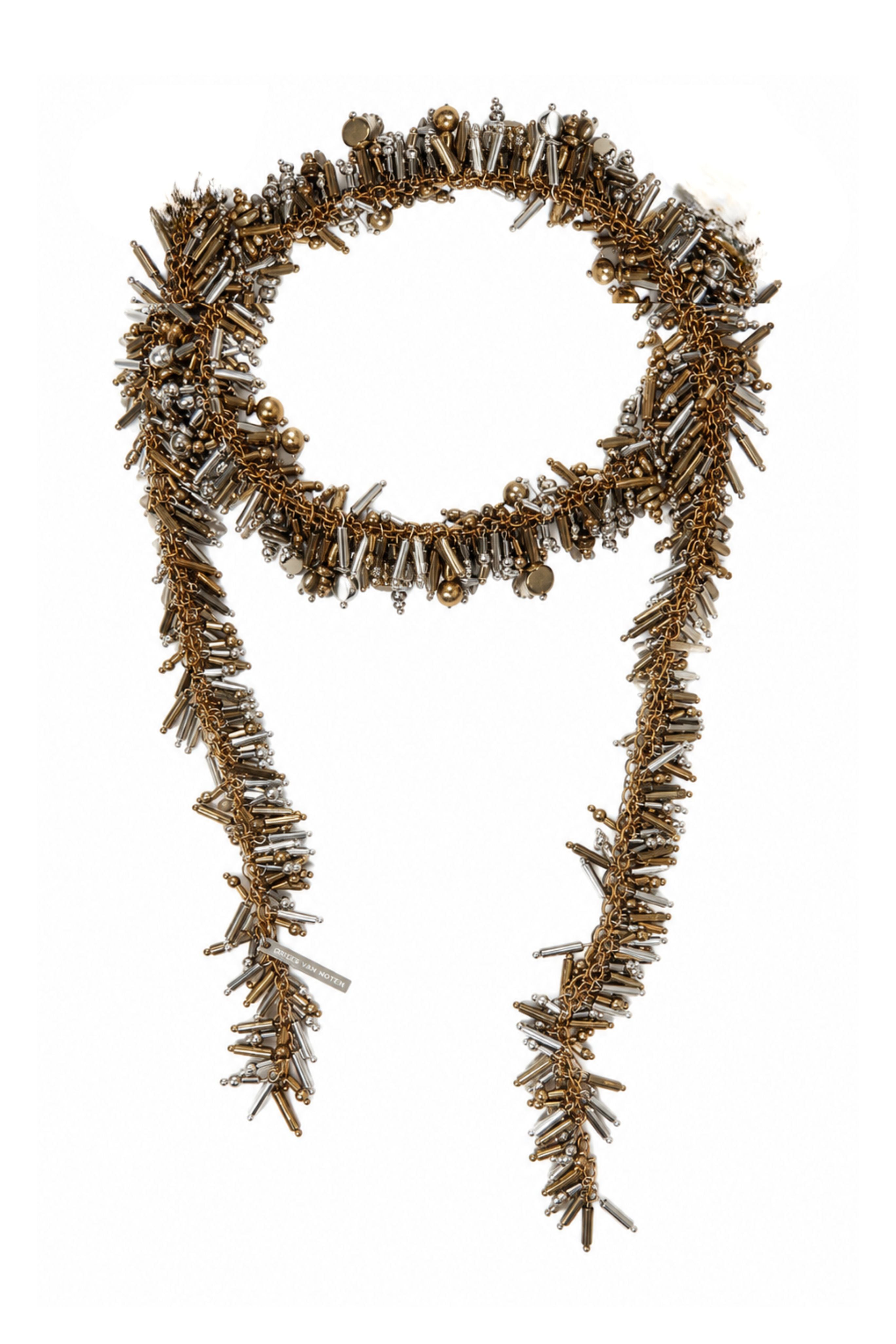 Beaded Scarf Necklace - Silver