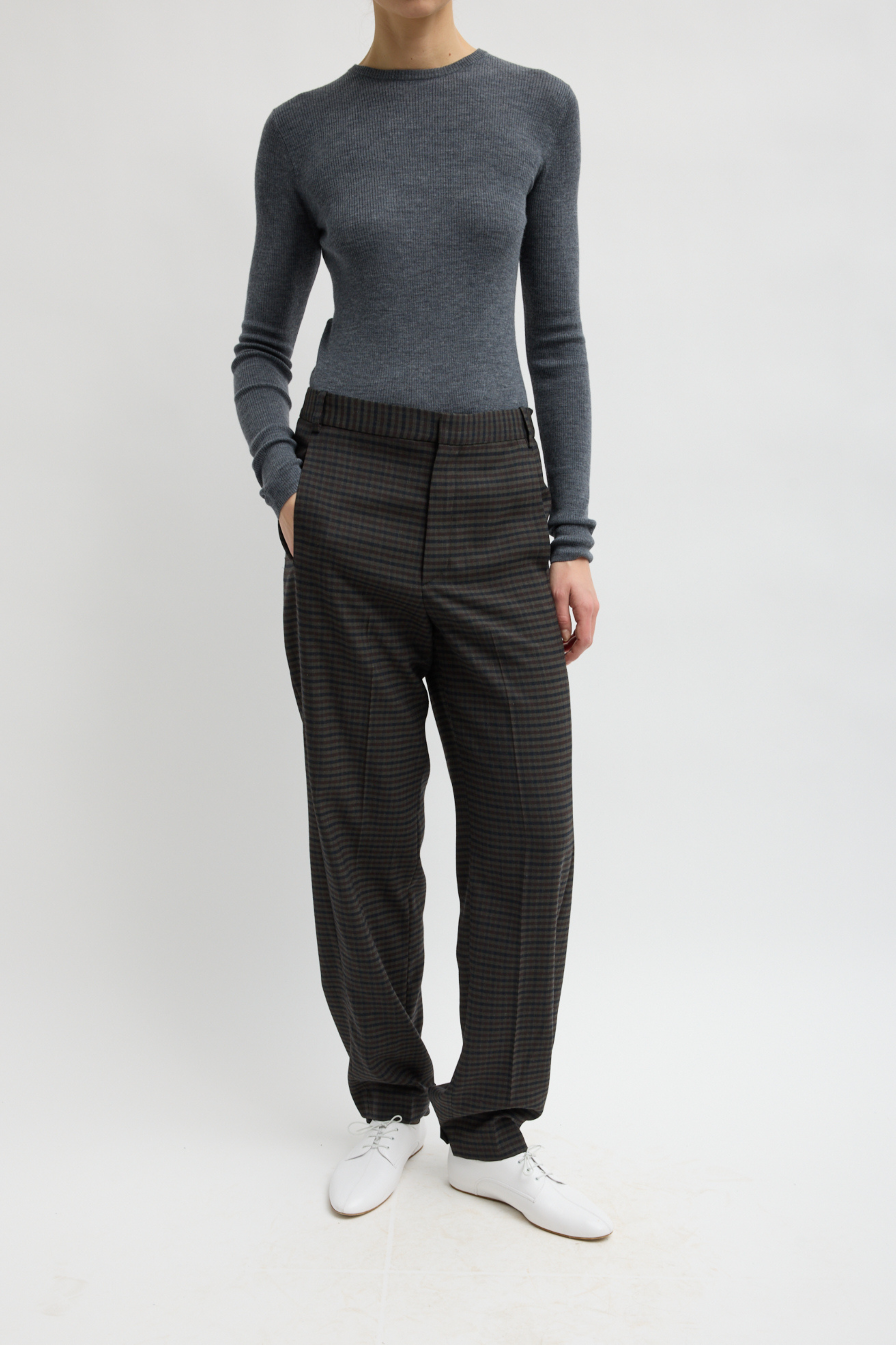 Feather Weight Ribbed Sweater Crewneck Pullover - Charcoal Grey