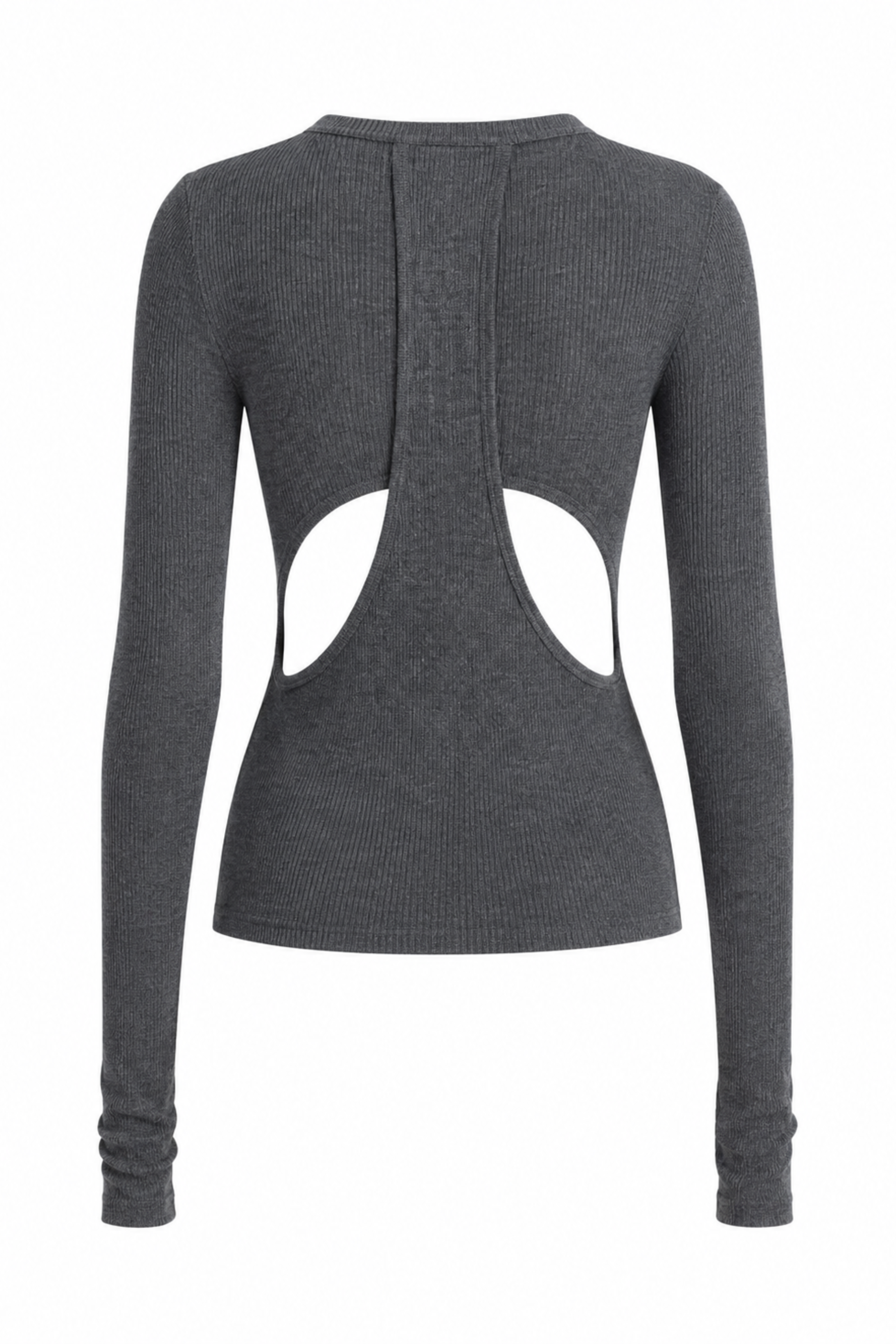 Feather Weight Ribbed Sweater Crewneck Pullover - Charcoal Grey