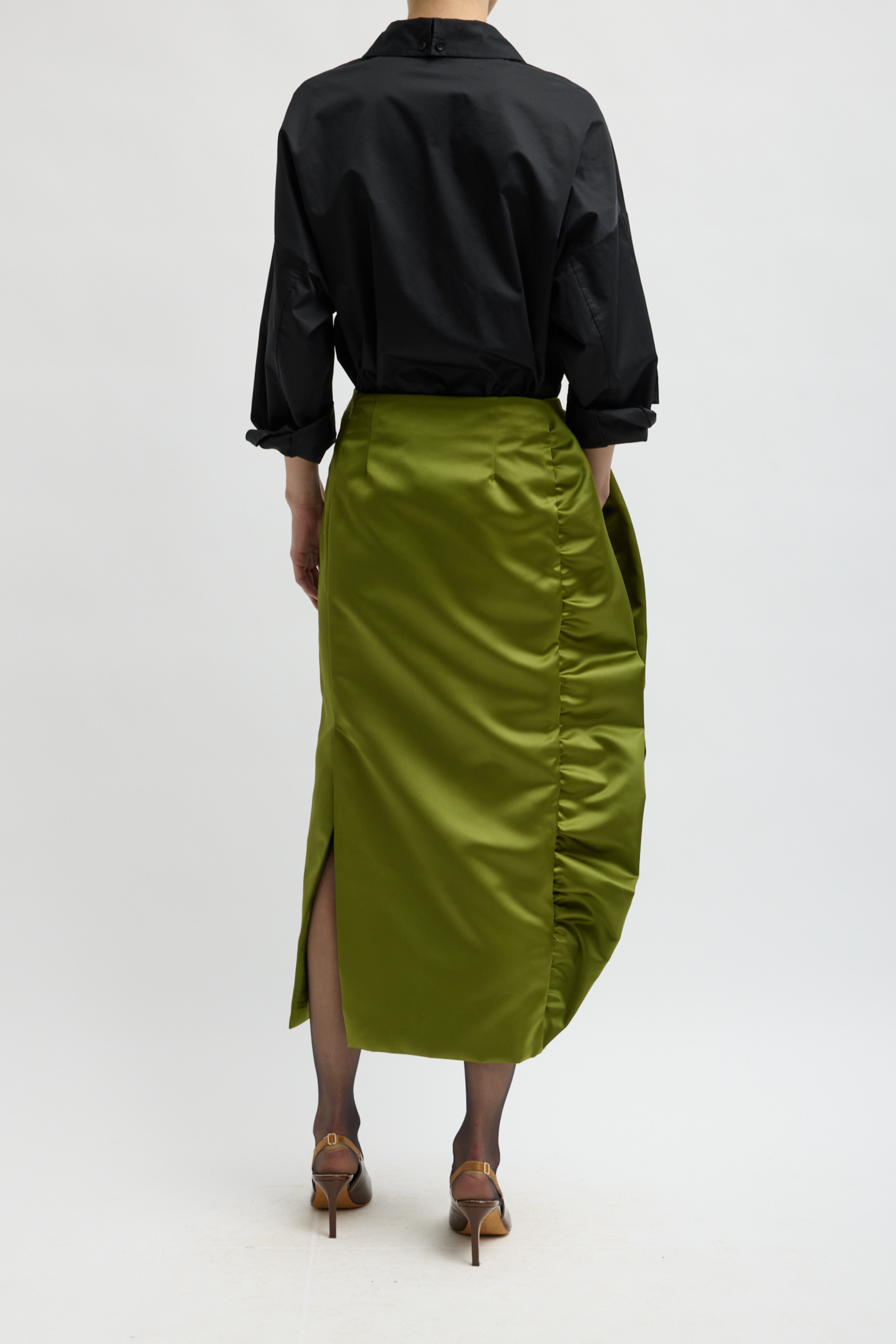 Tech Satin Side Ruffle Skirt