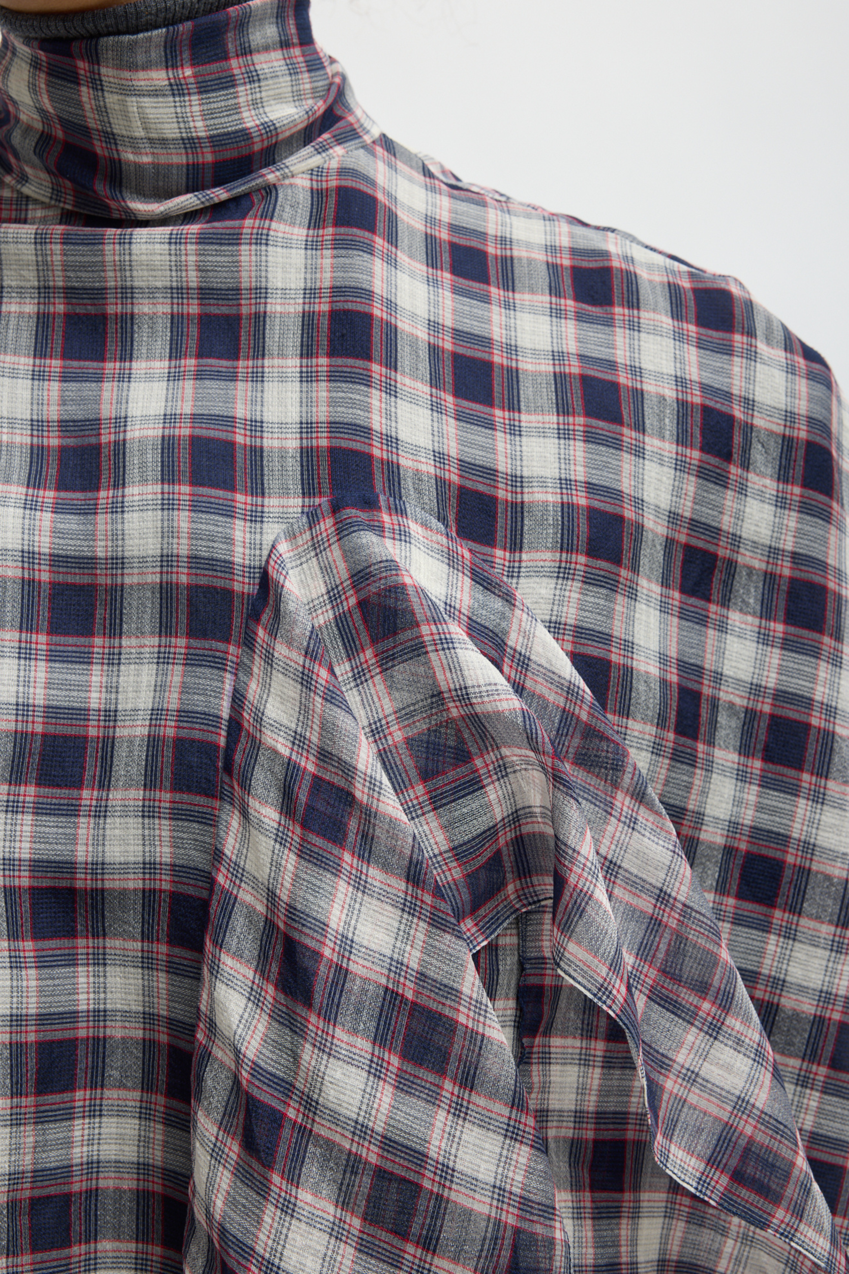 Silk Cotton Plaid Cape Tie Top