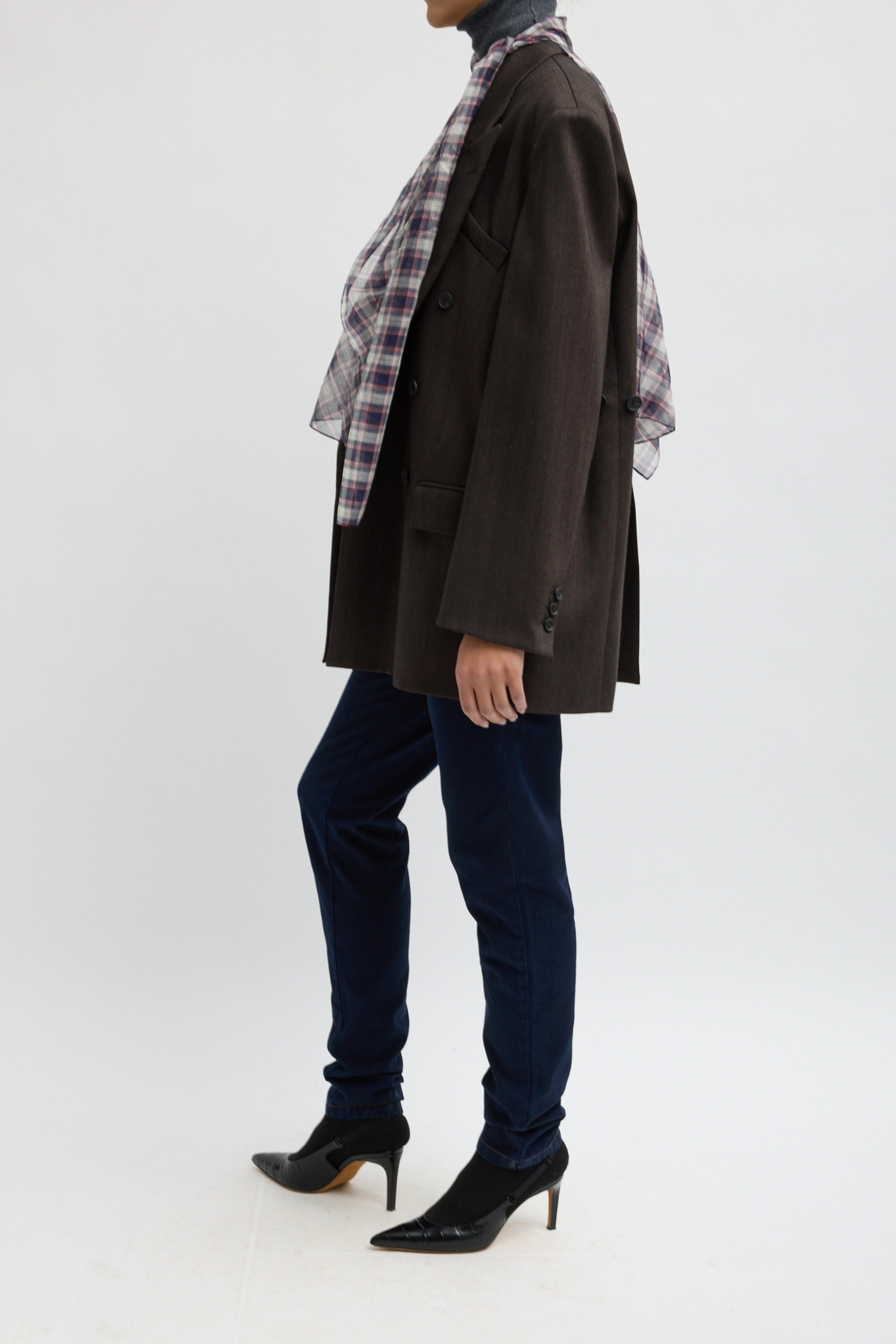 Silk Cotton Plaid Cape Tie Top