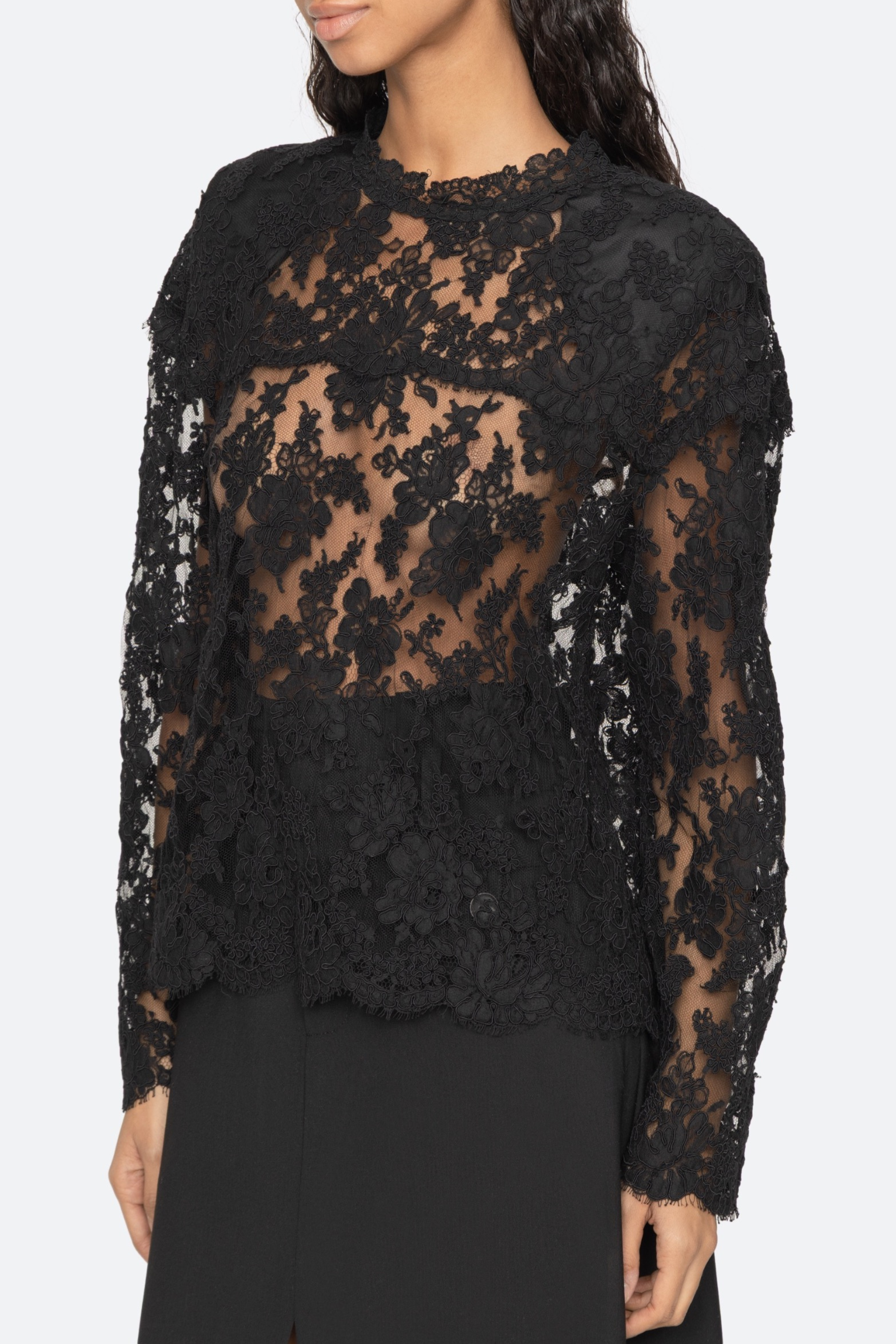 Kirra Lace Longsleeve Tie Neck Top