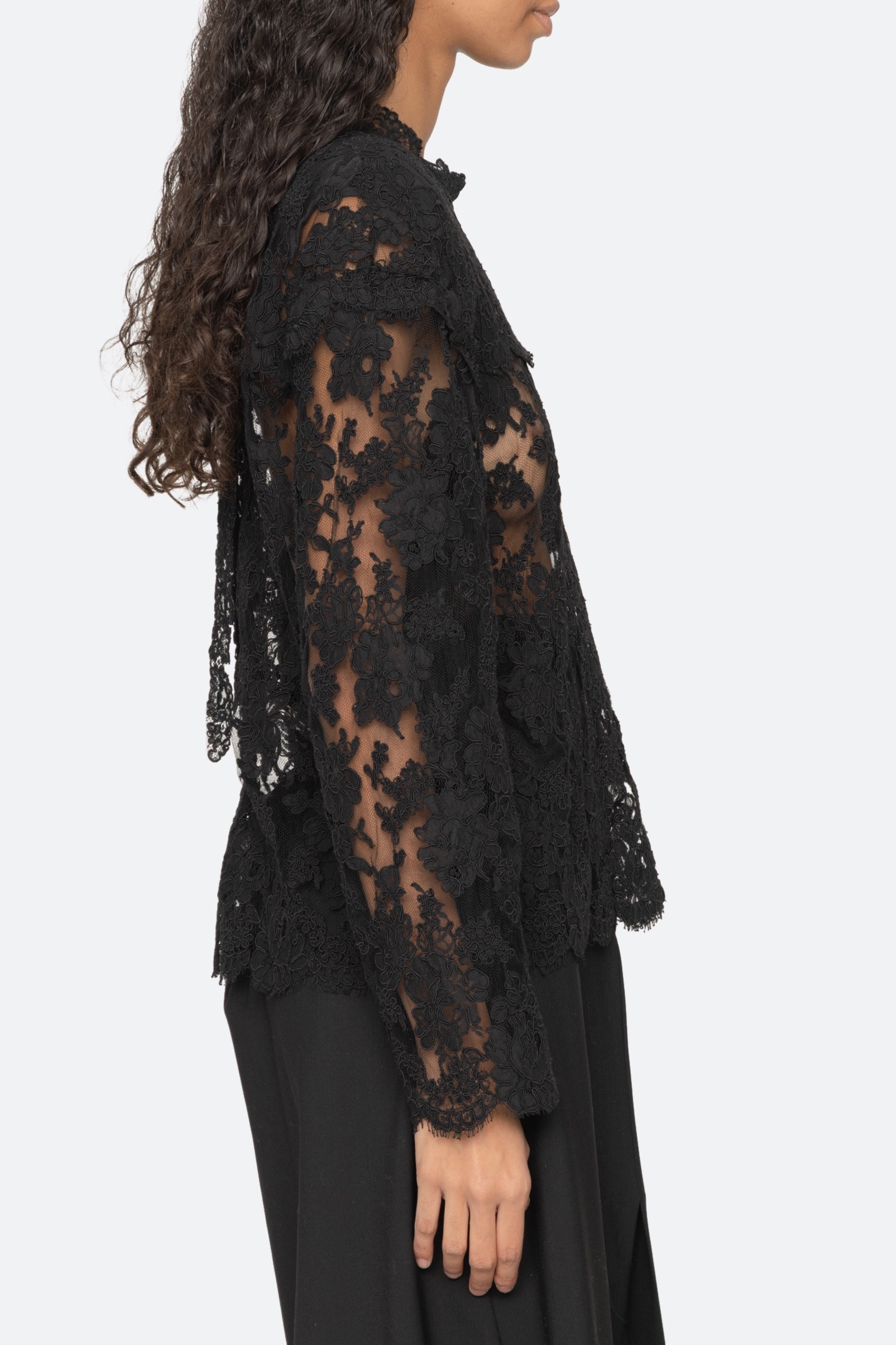 Kirra Lace Longsleeve Tie Neck Top