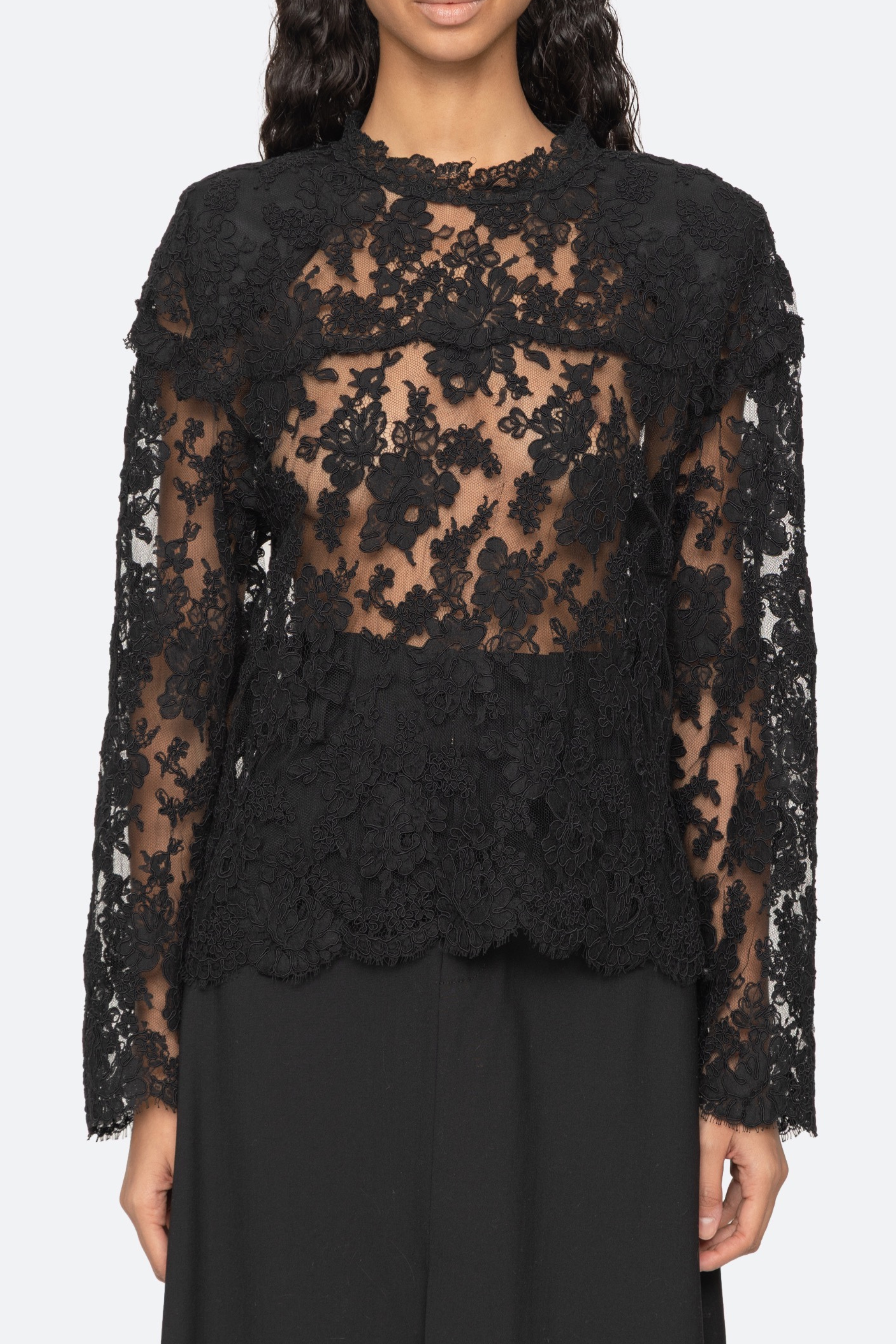 Kirra Lace Longsleeve Tie Neck Top