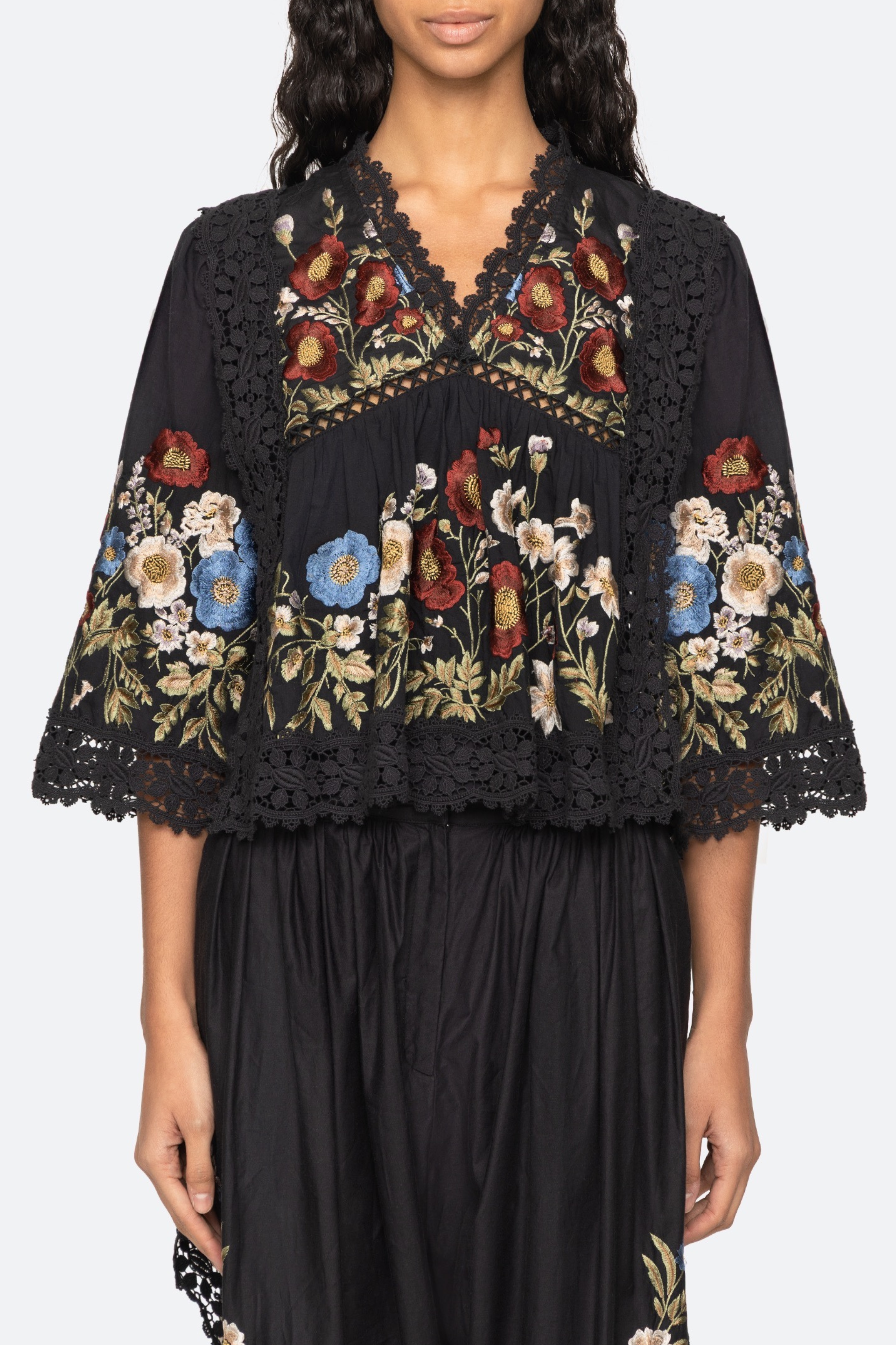 Ruwa Embroidered V-Neck Top