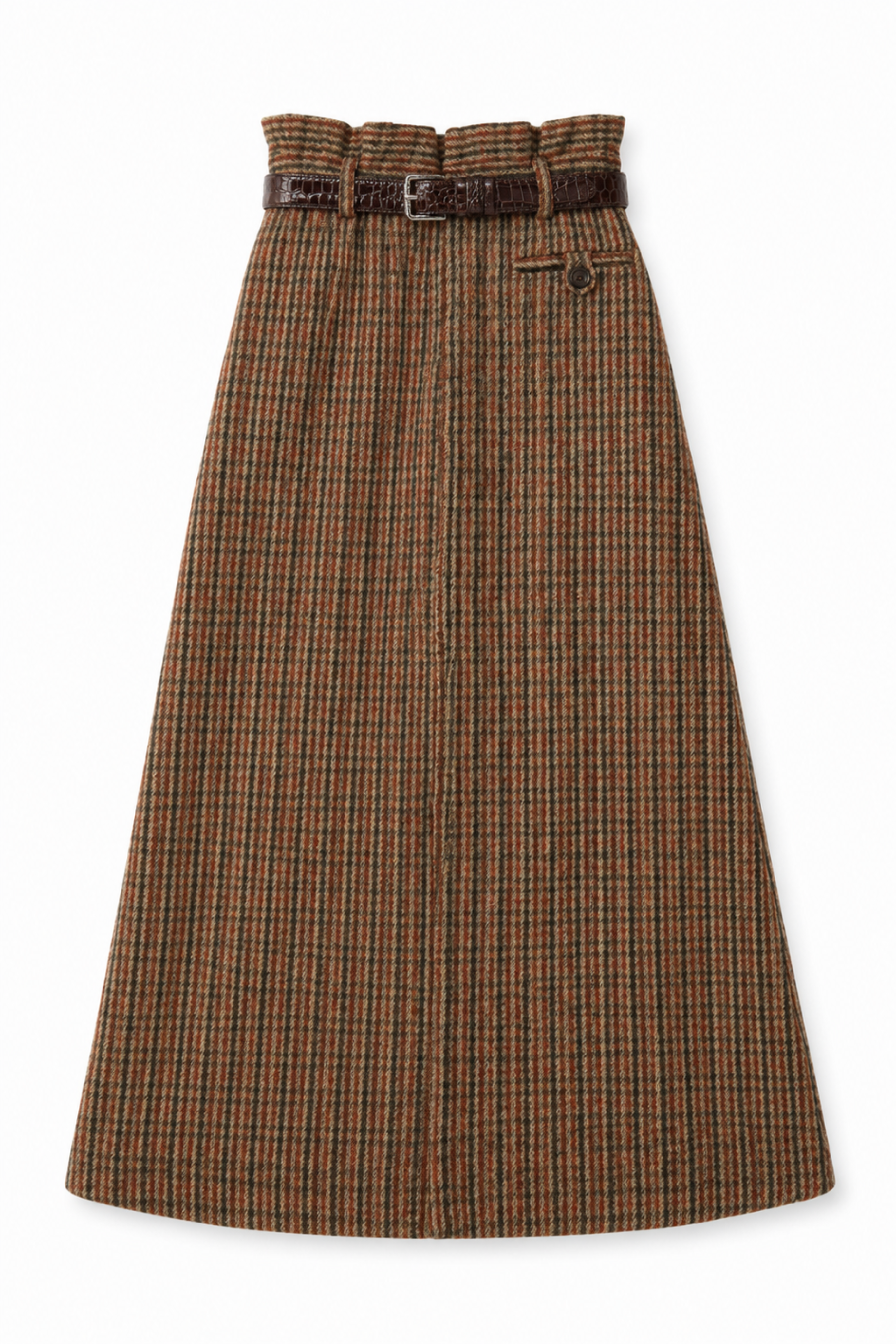 Julia Plaid Wool Midi Skirt W/ Belt