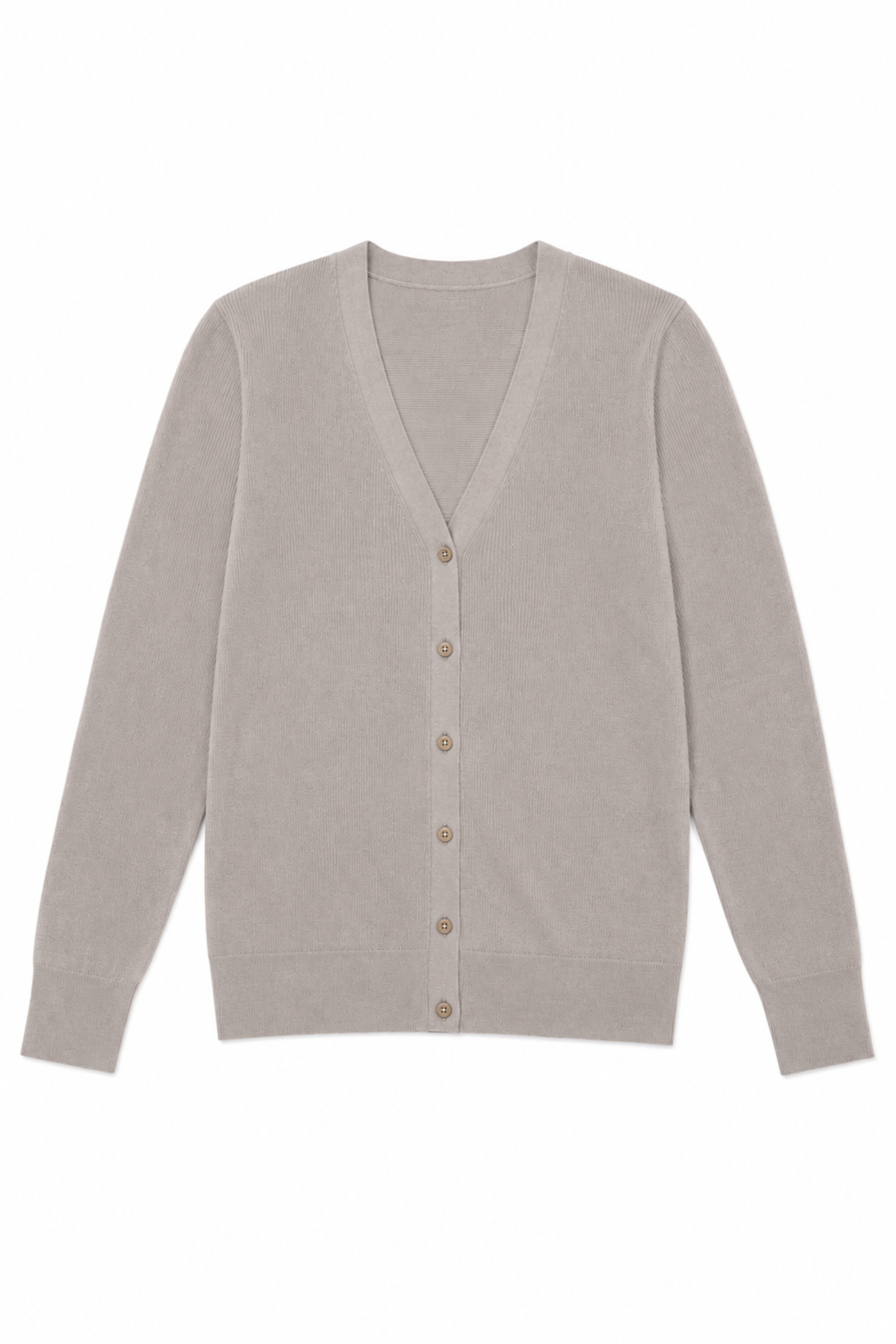 Feather Weight Ribbed Vneck Slim Cardigan - Clay