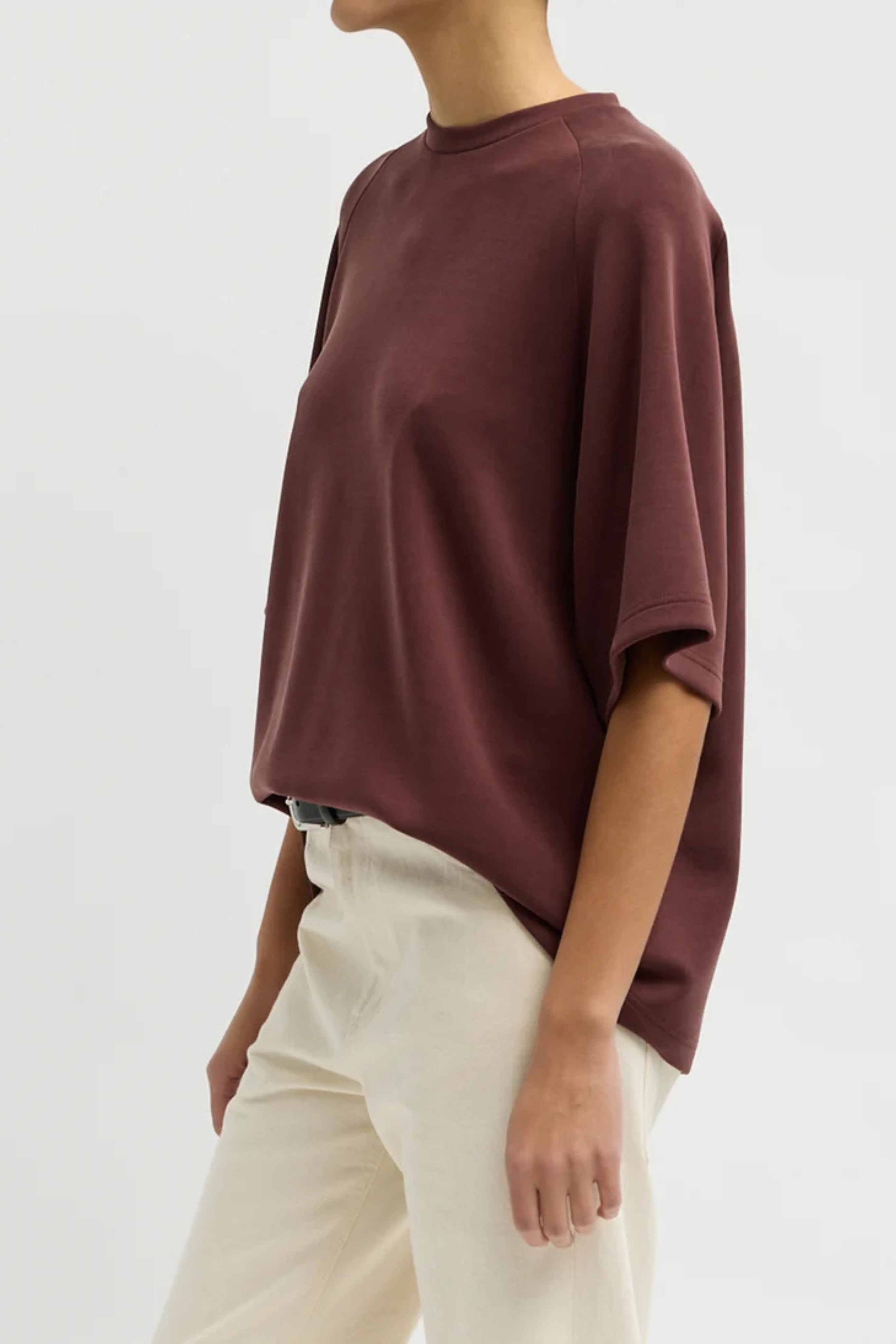 Feather Weight Viscose Neoprene Baseball T-shirt - Bordeaux
