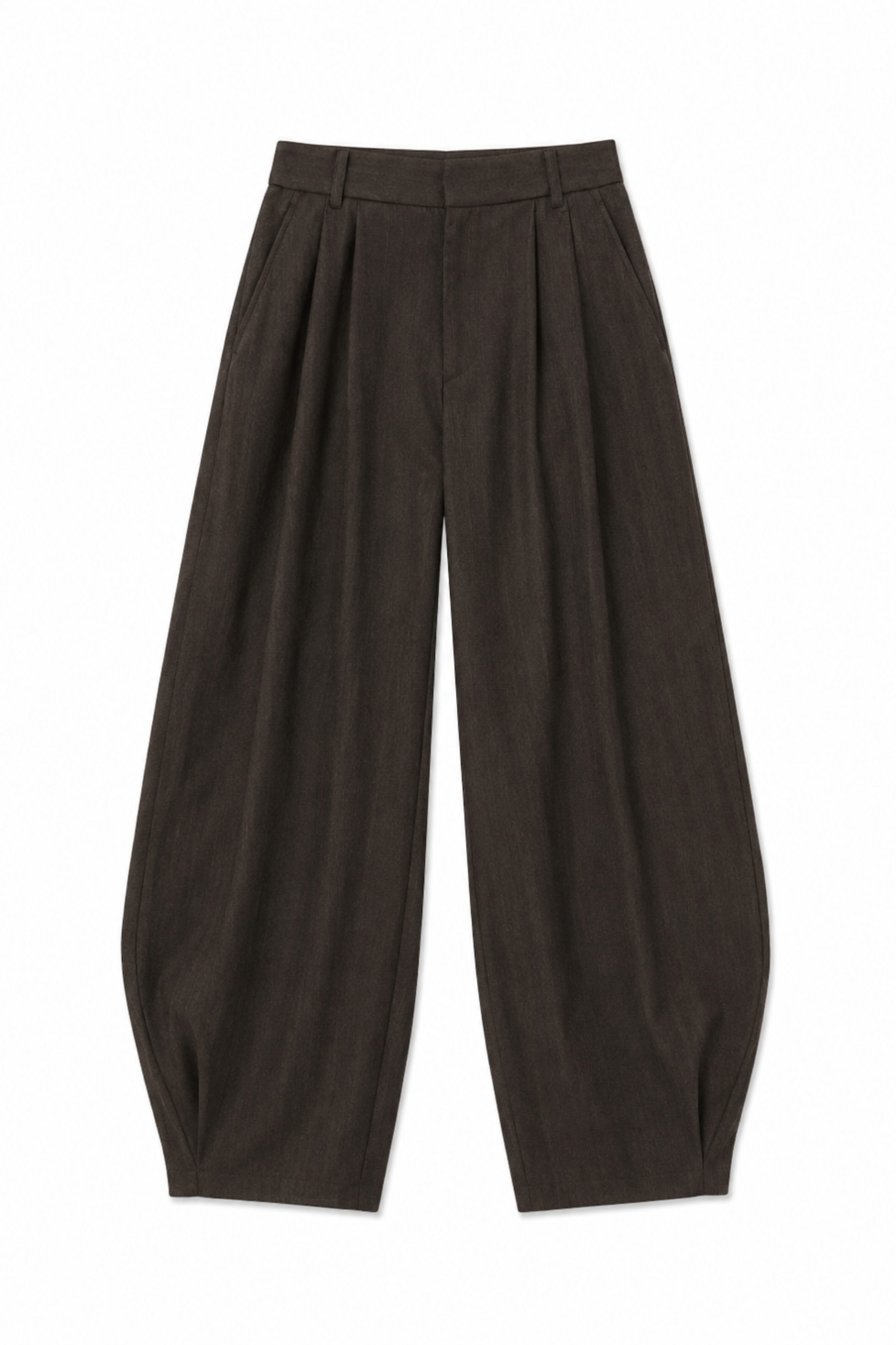 Herringbone Suiting Side Drape Pleated Pant - Brown Multi
