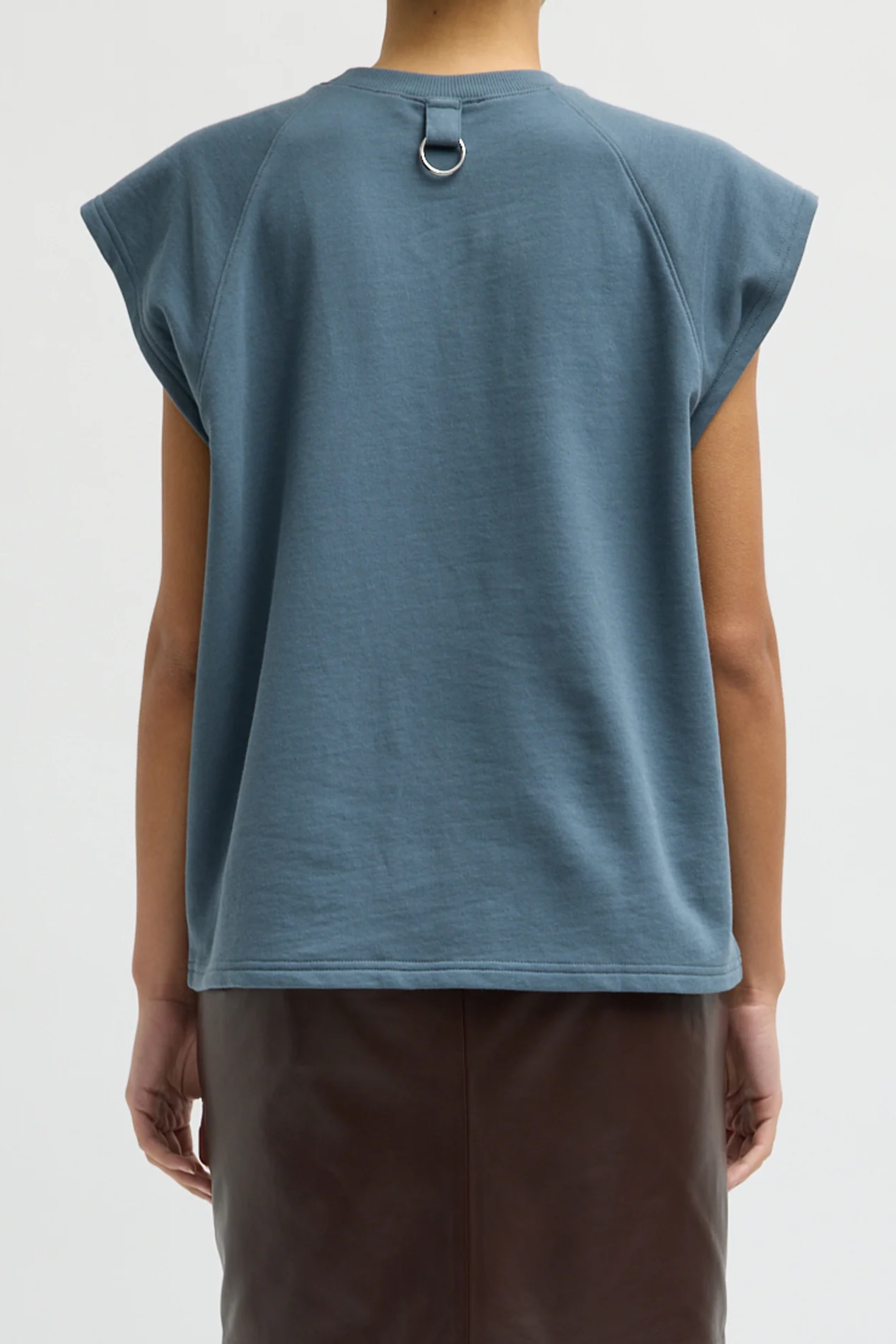 Light Weight Sweatshirting Sleeveless Easy Top - Blue Grey