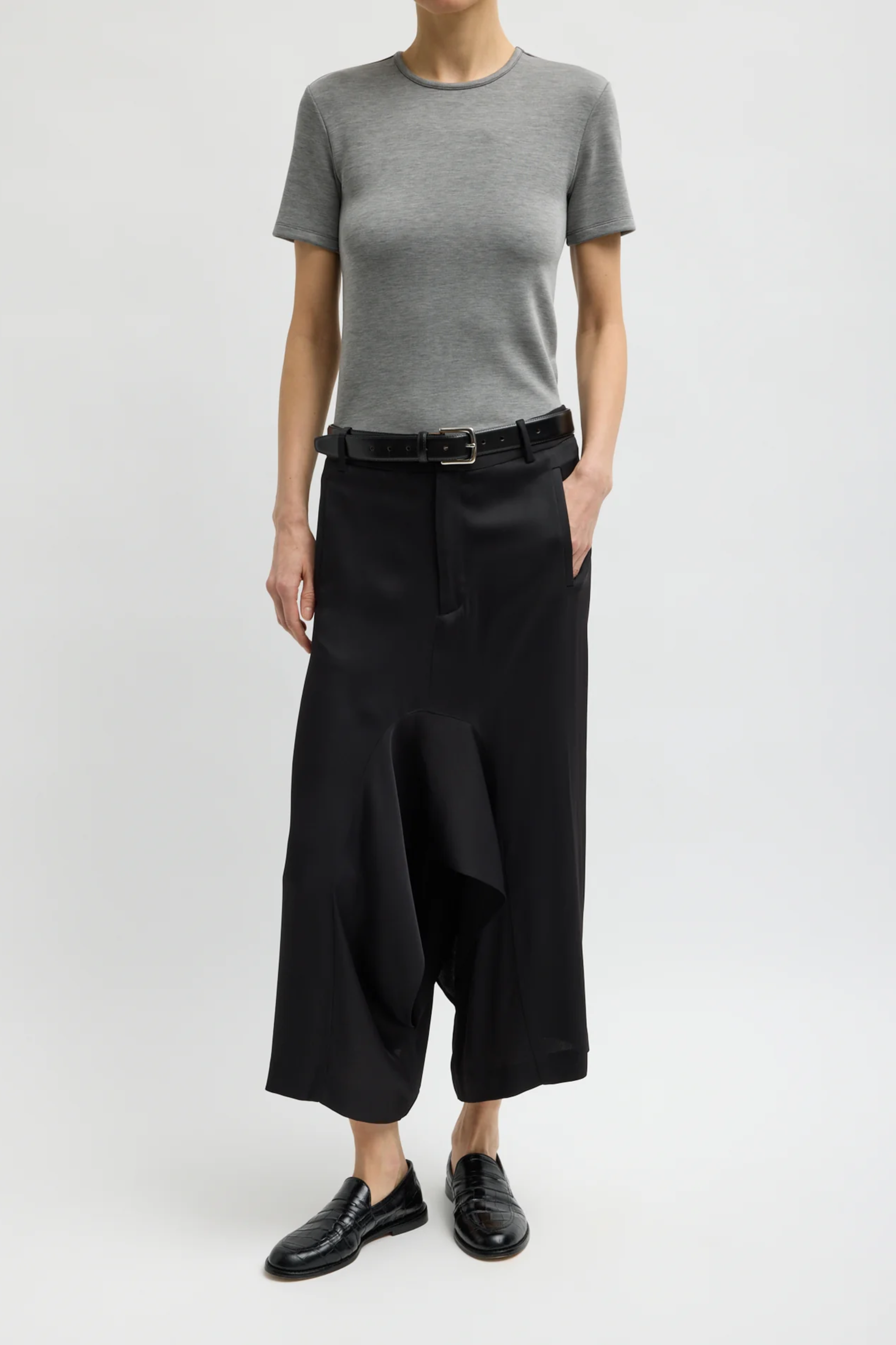 Eco Acetate Viscose Front Drape Culotte - Black