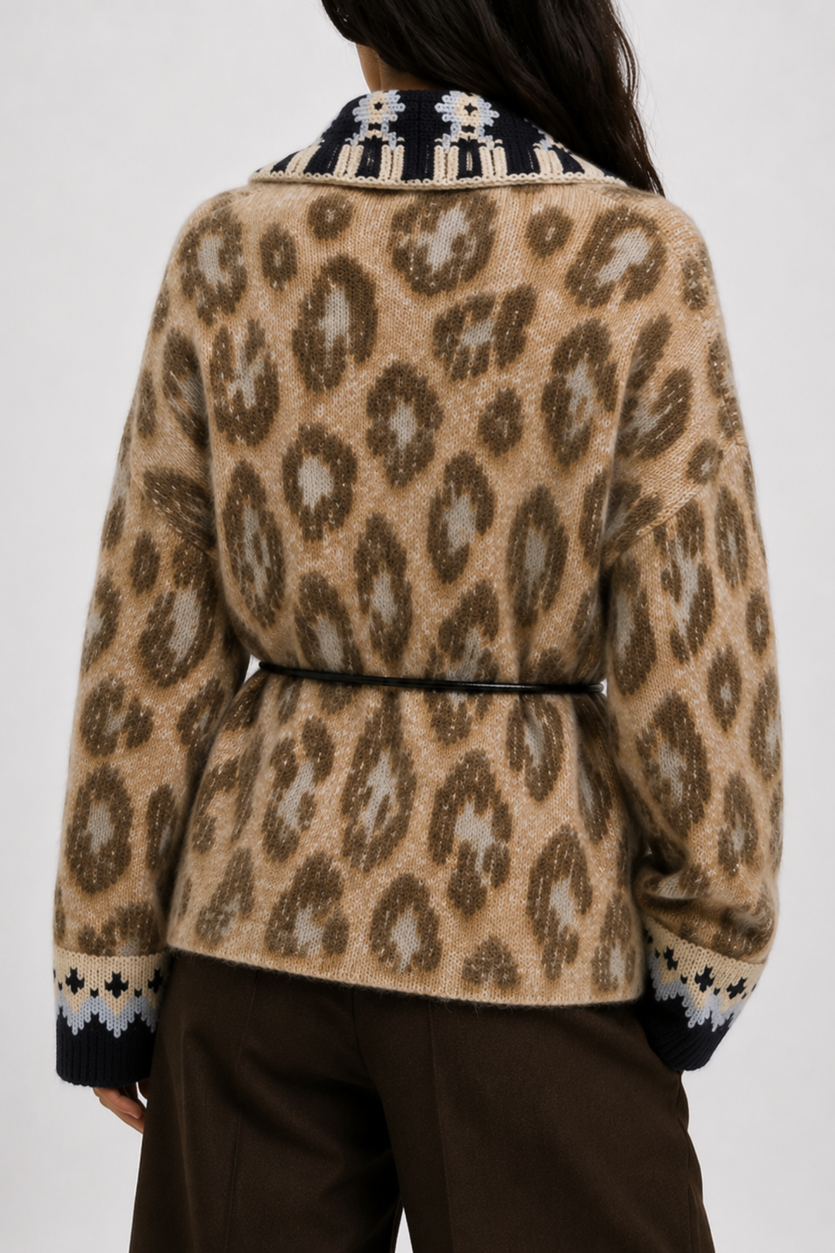 "The Brit Leopard" Jacquard Alpaca Cardigan
