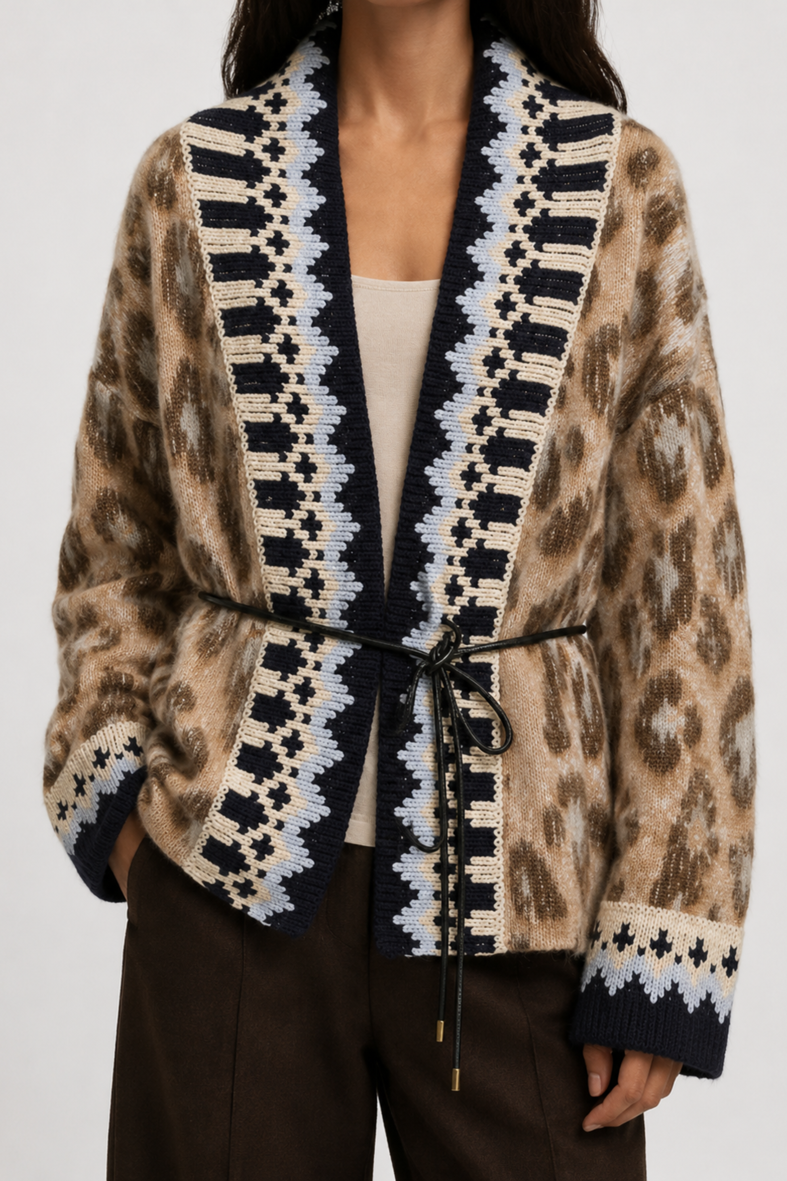 "The Brit Leopard" Jacquard Alpaca Cardigan