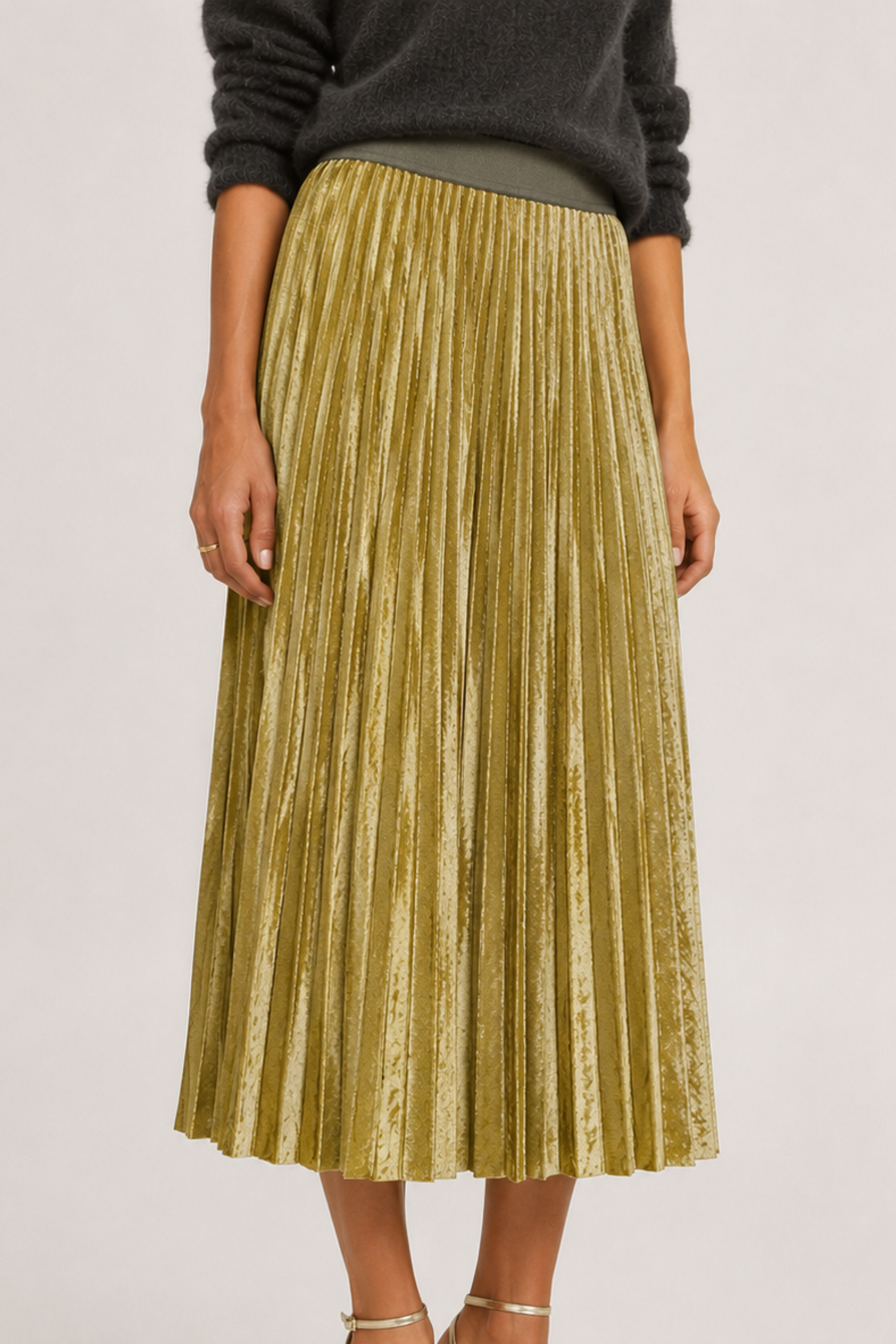 Soleil Plisse' Flocked Stretch Tulle Midi Skirt