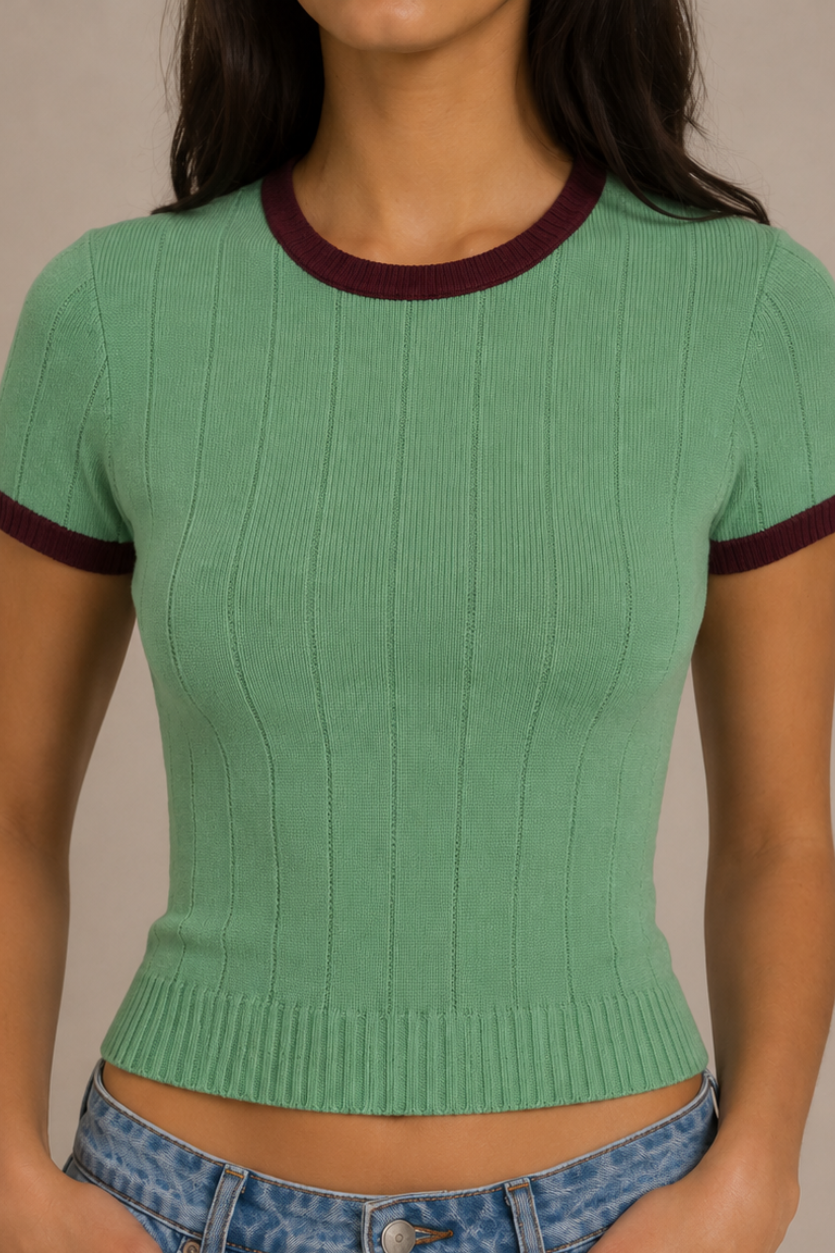Rib Ringer Tee - Green