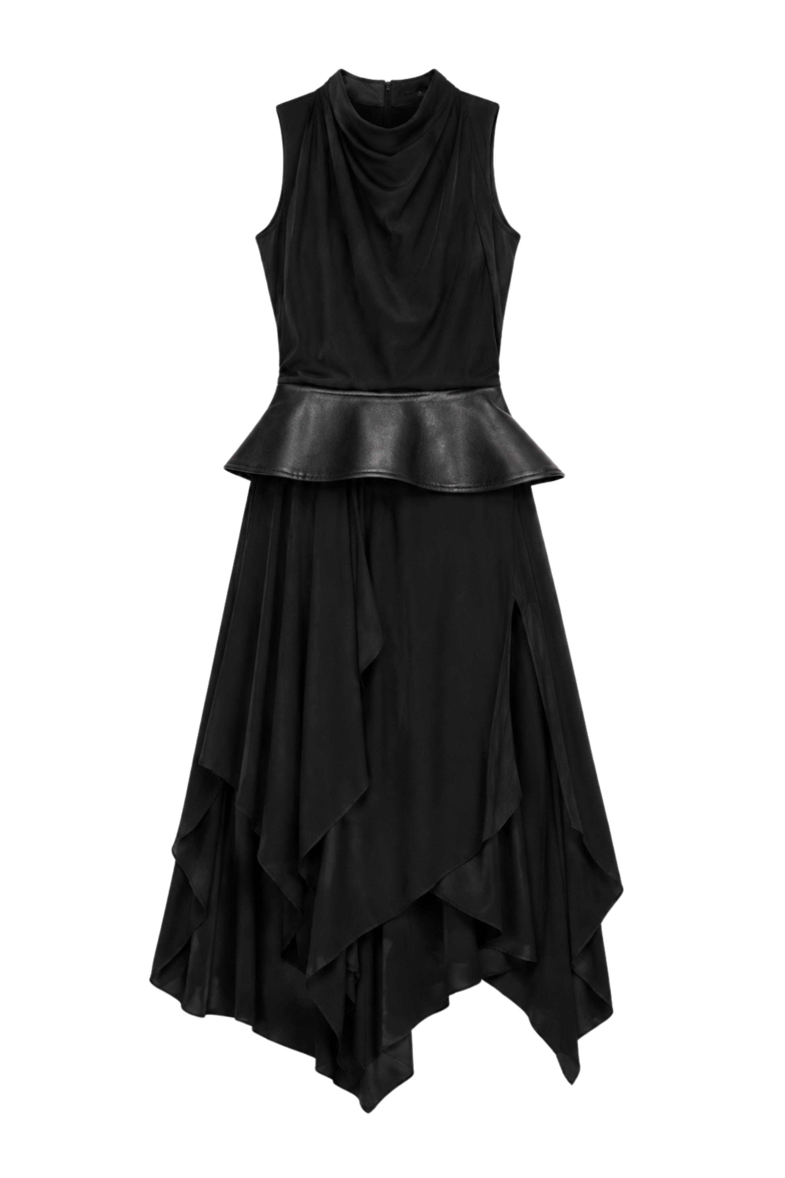 The Scarf Dress with Leather Wave Belt - Black