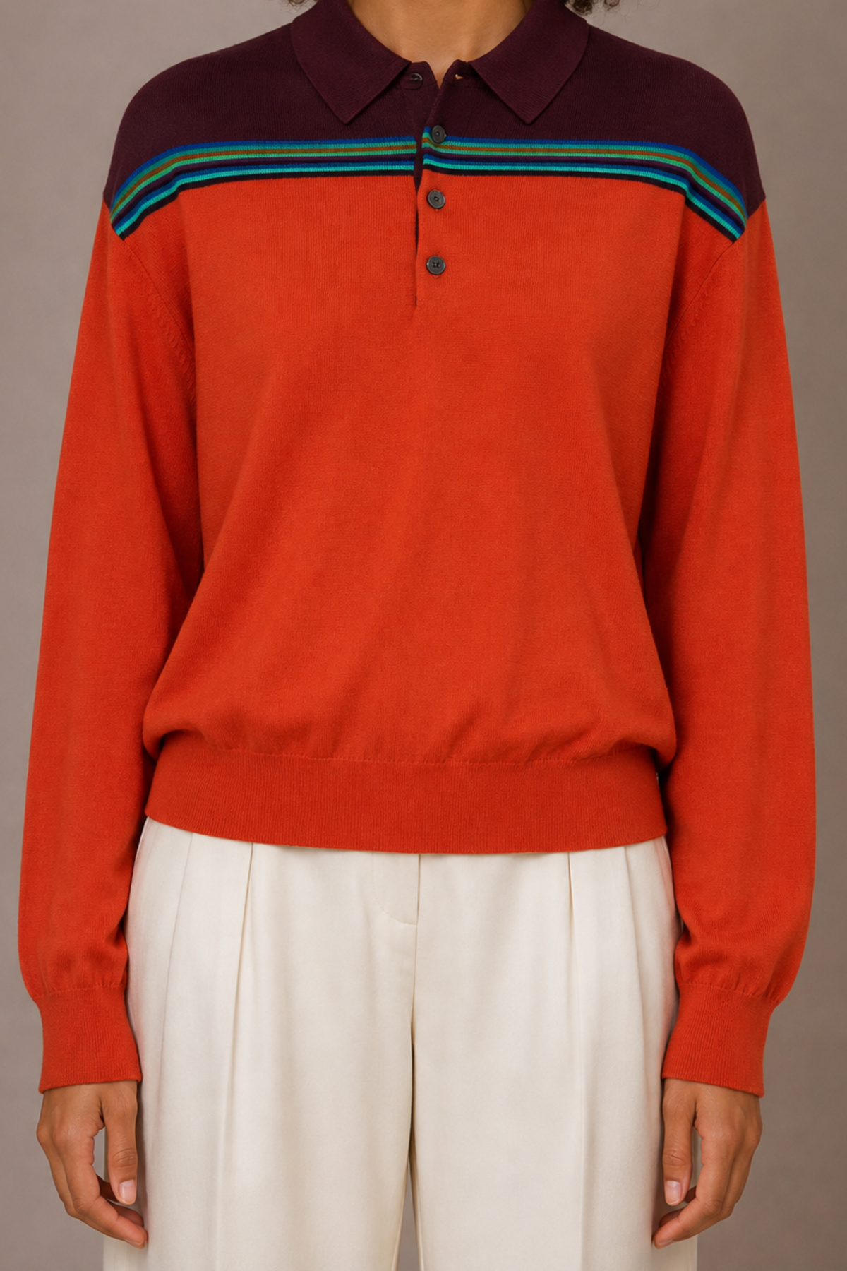 Silk Colorblocked Long Sleeve Polo