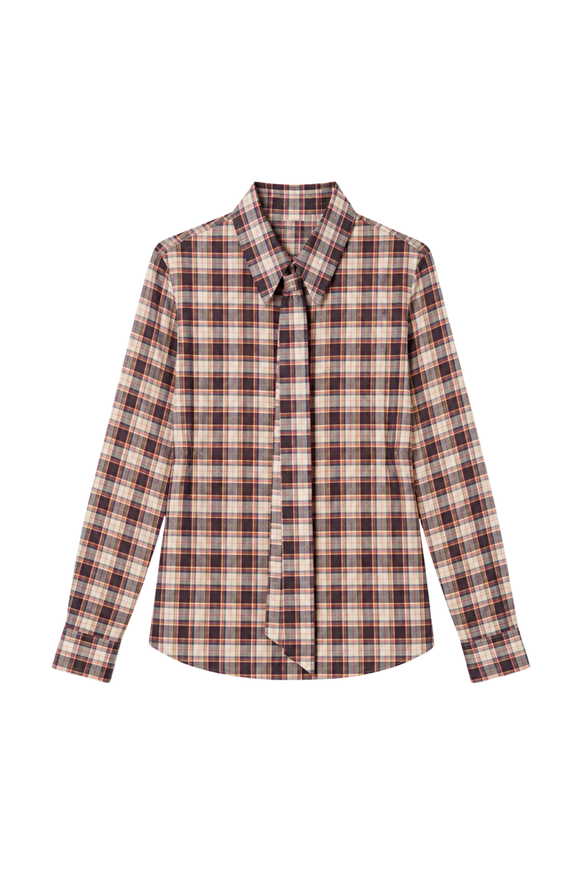 Silk Cotton Plaid Blouse with Removable Tie
