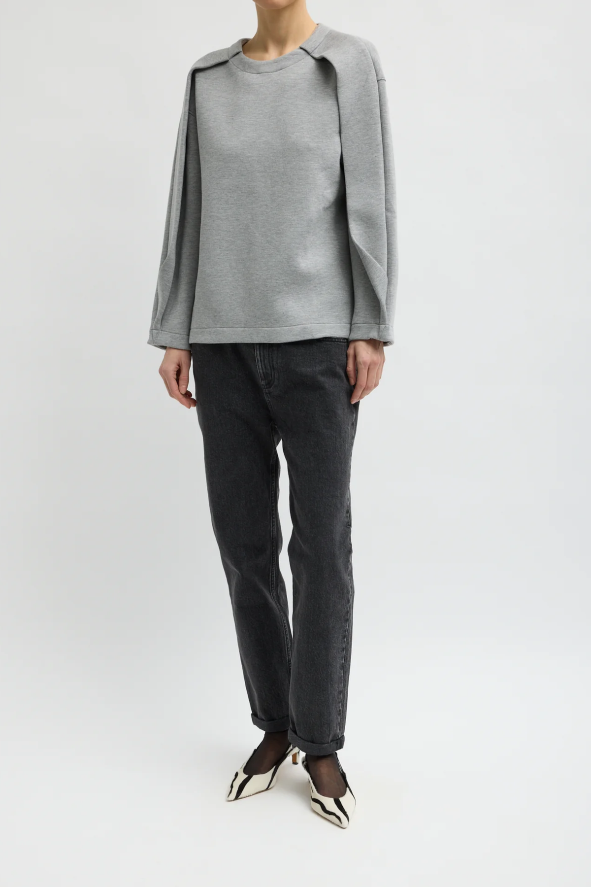 Bonded Viscose Crewneck with Folded Panel