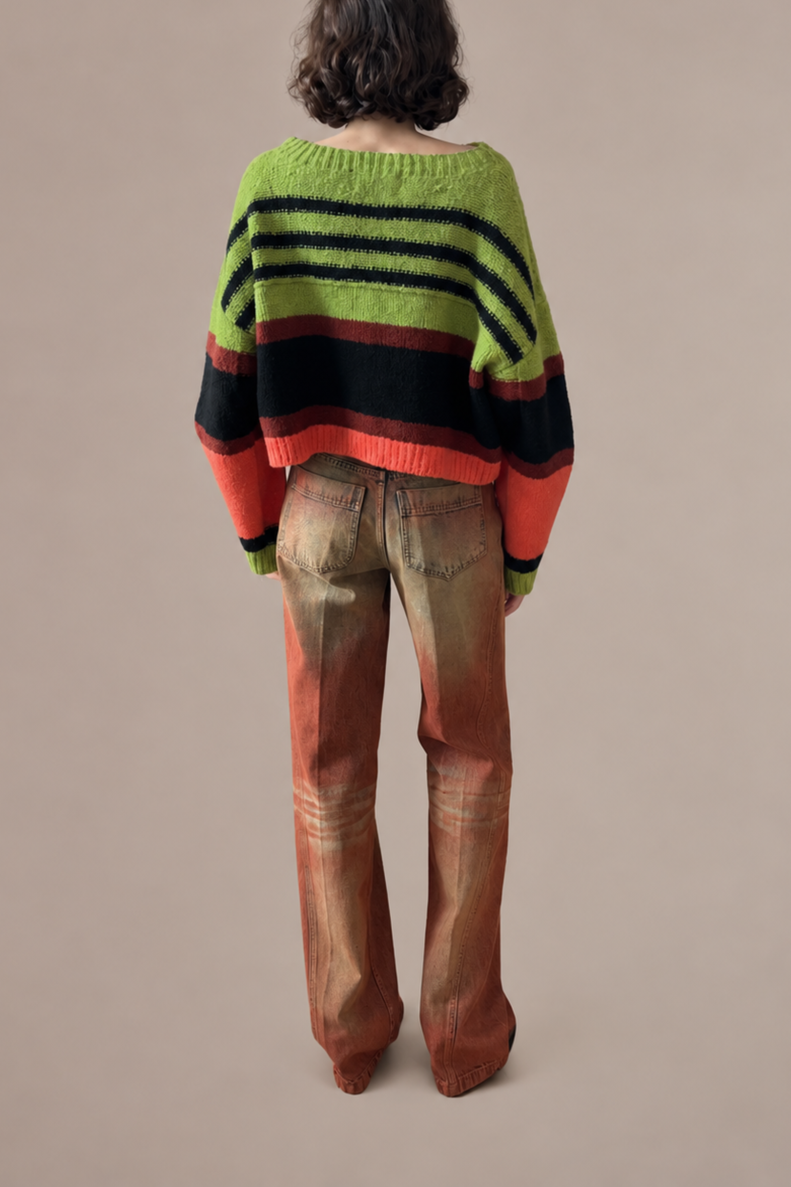 Cropped Striped Wool Boucle Sweater