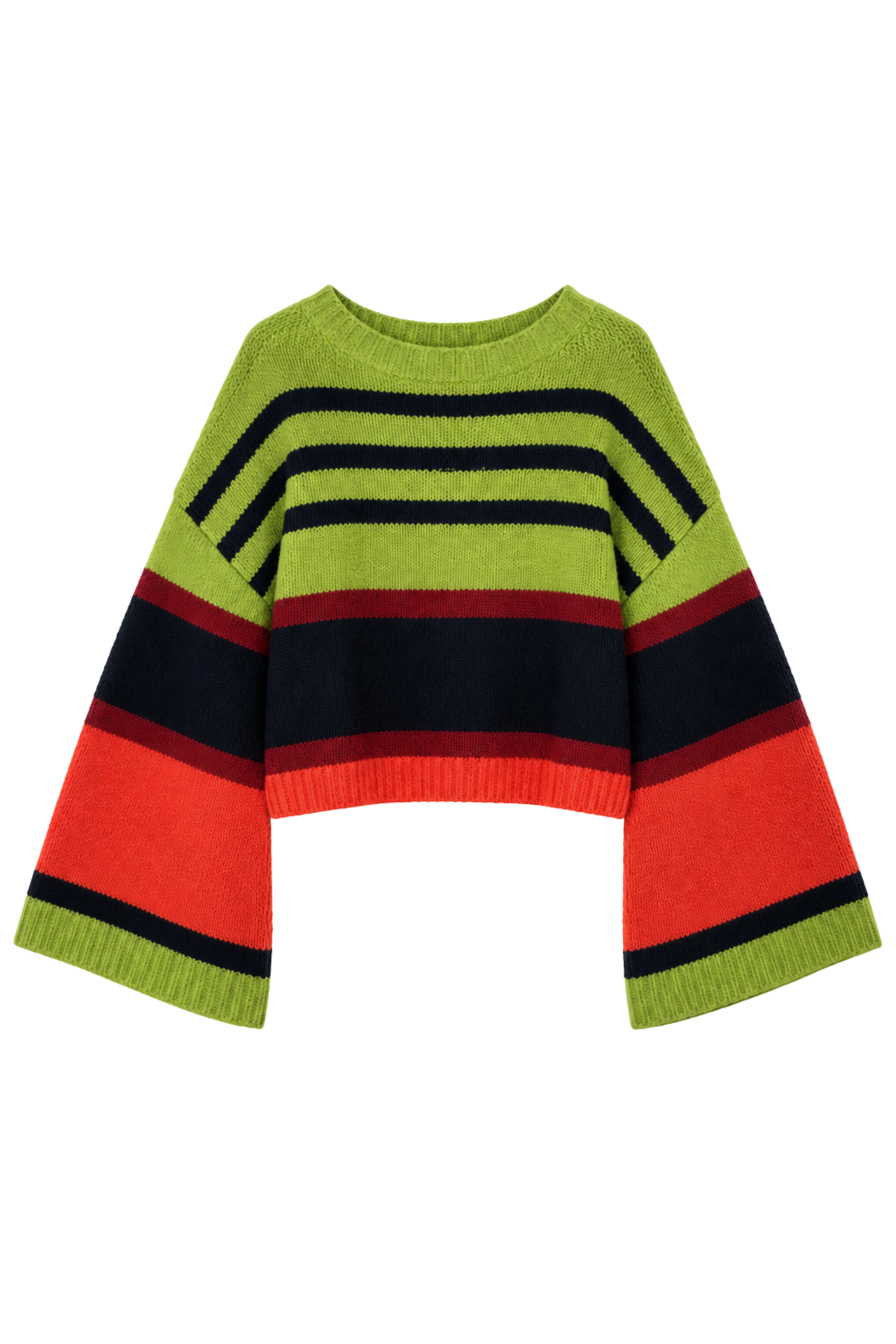 Cropped Striped Wool Boucle Sweater