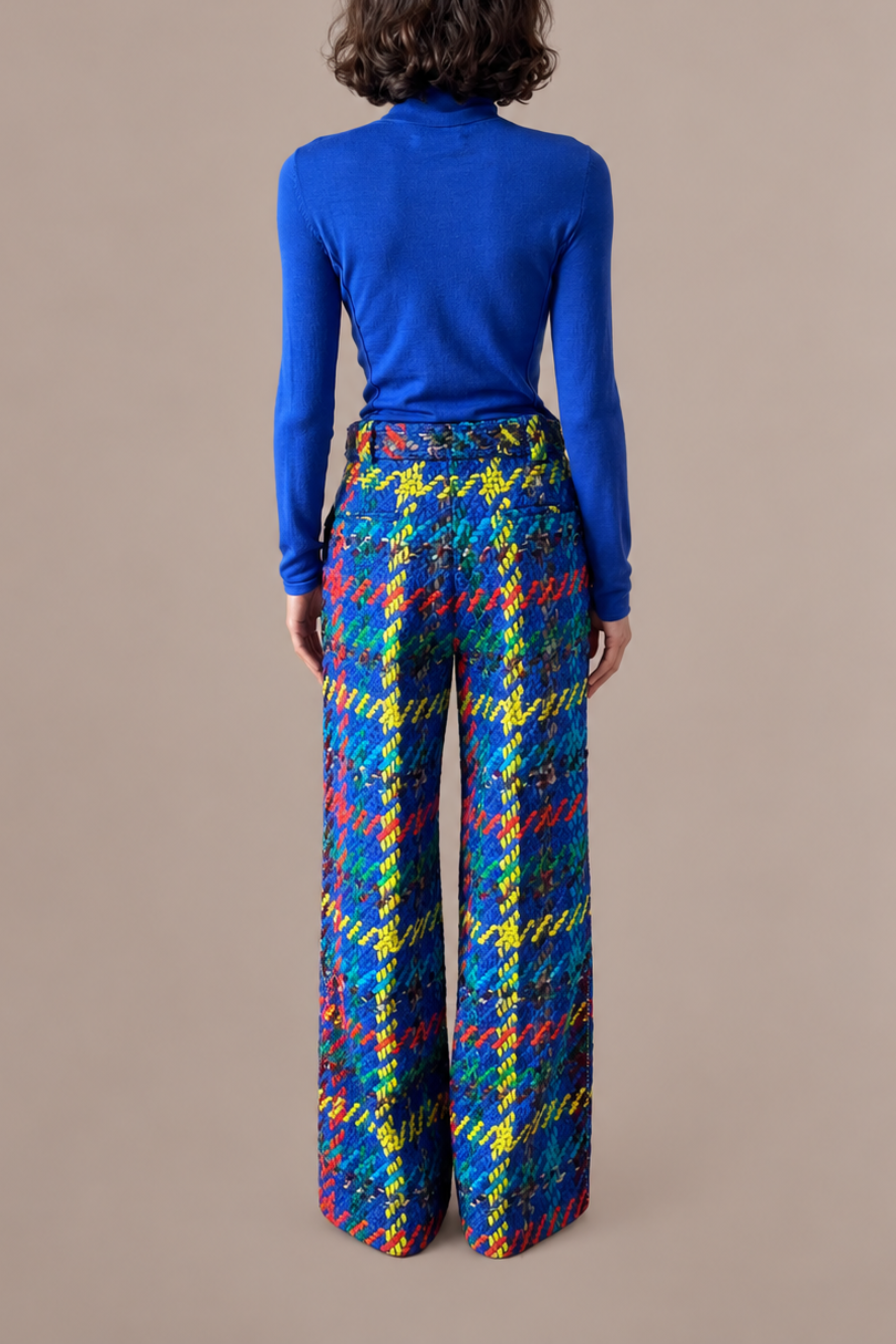 Crayon Tweed Wide Leg Flat Front Trouser