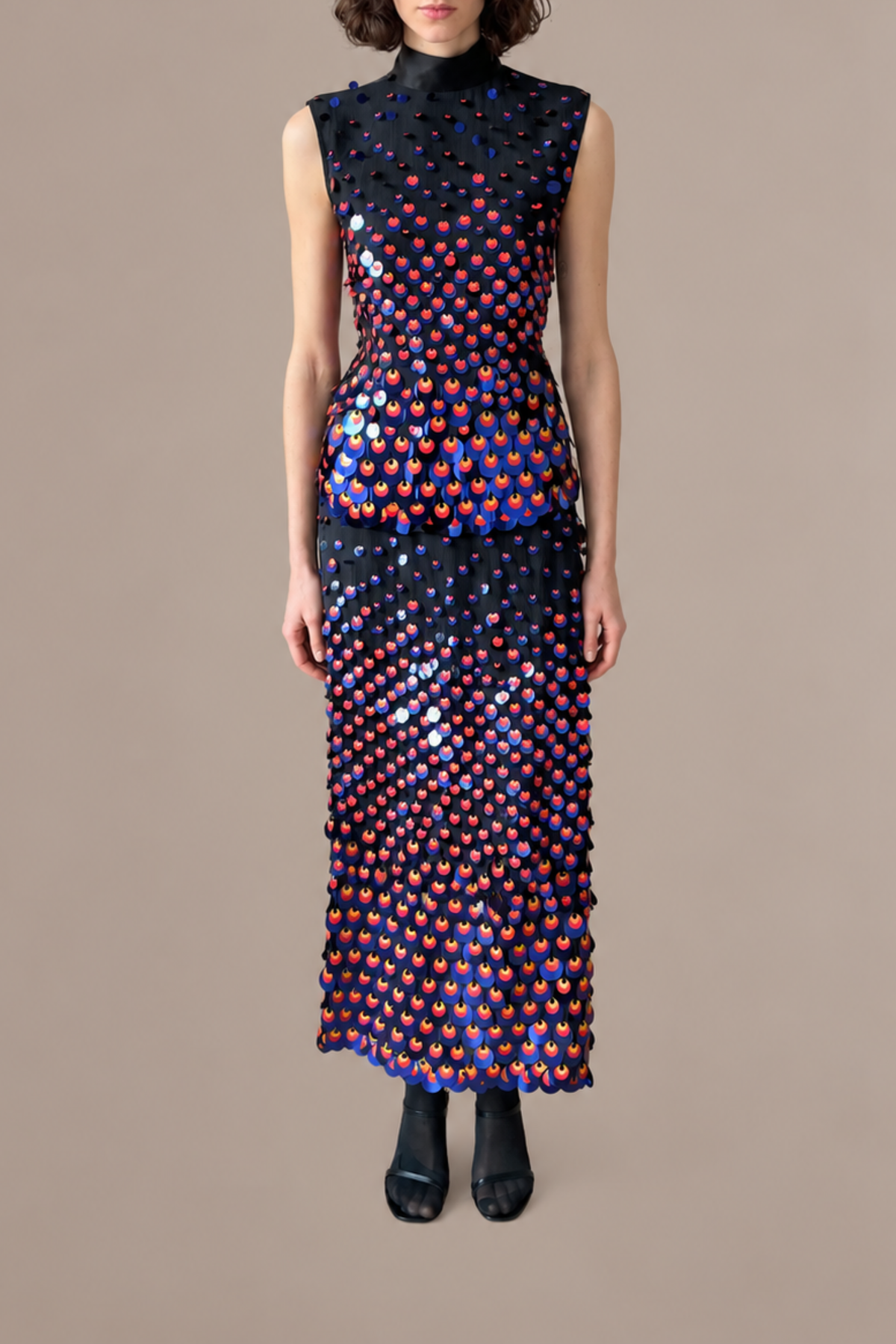 Silk Embellished Mock Neck Shell