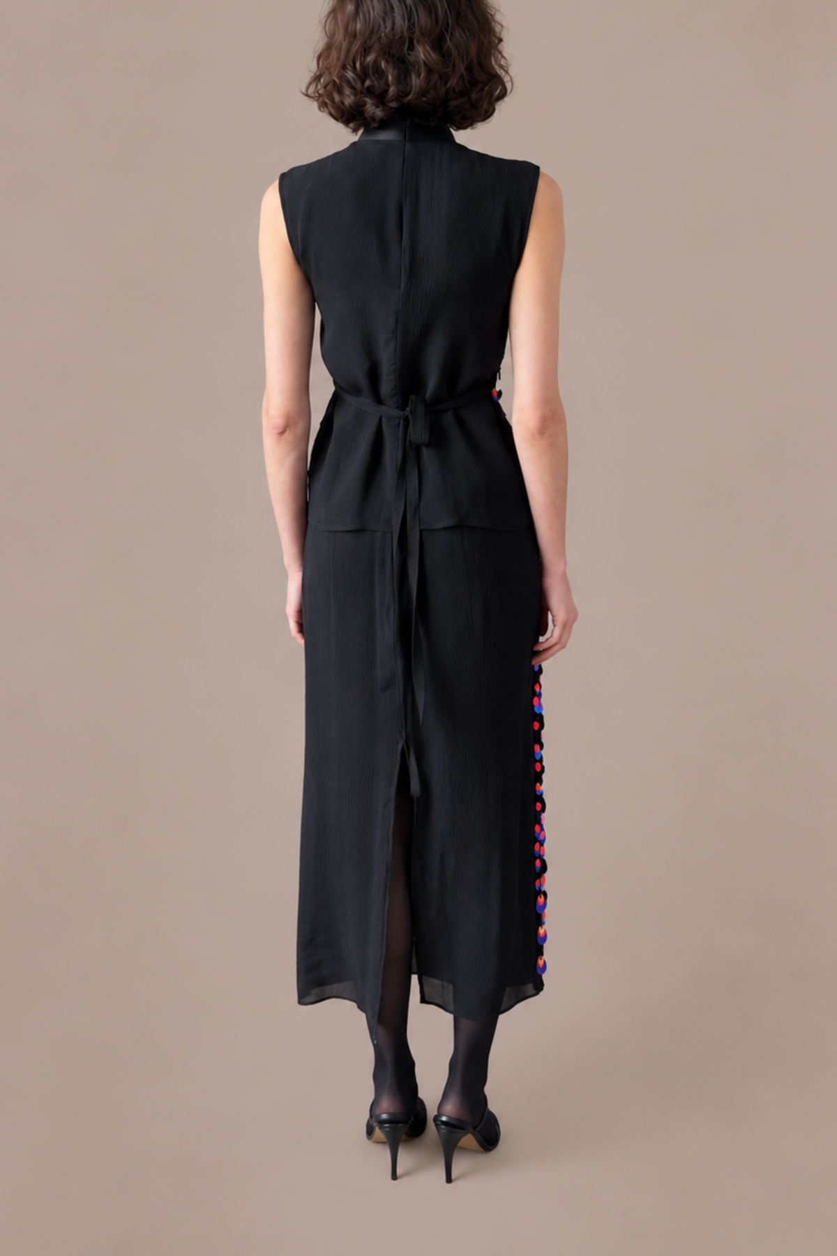 Silk Embellished Mock Neck Shell