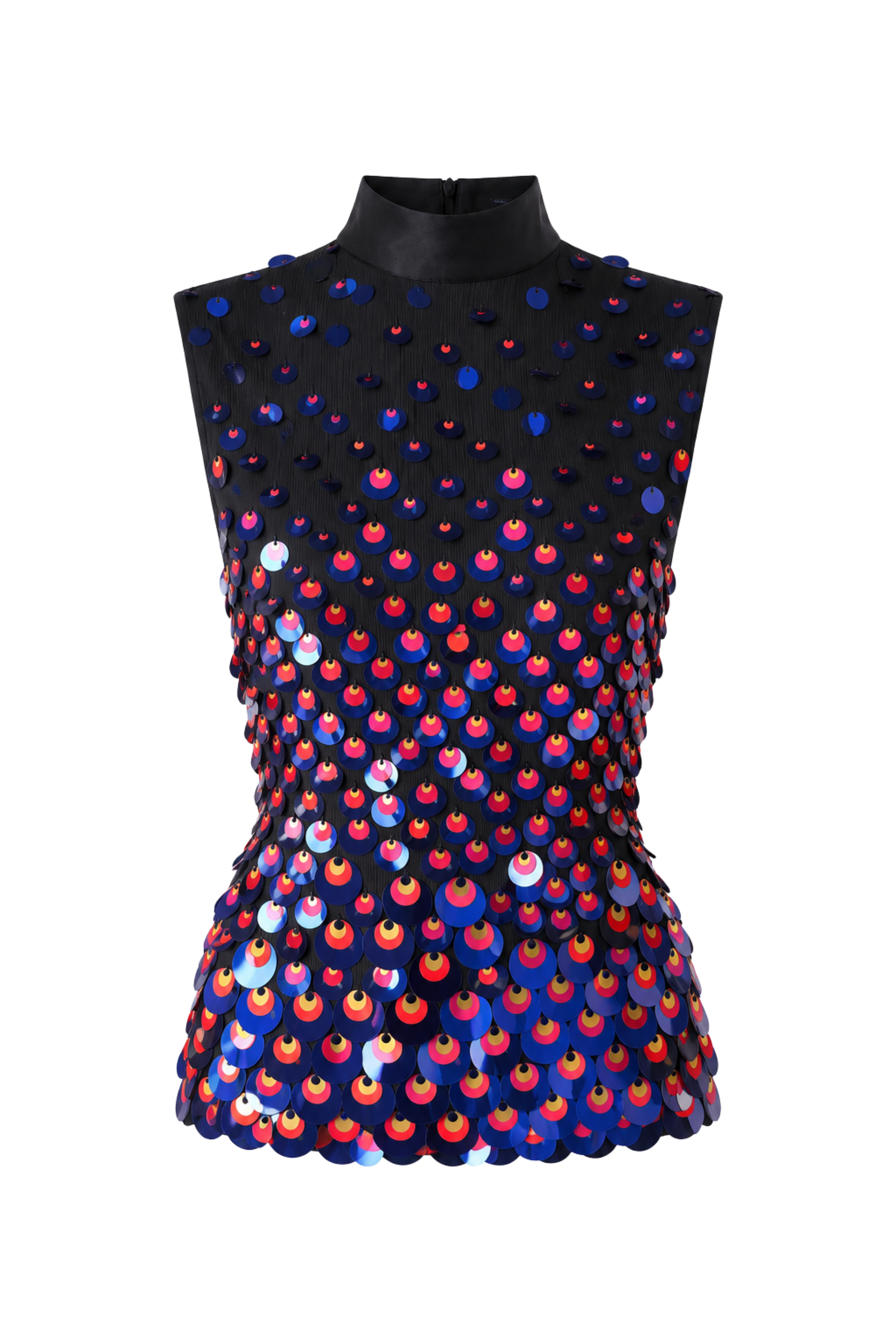 Silk Embellished Mock Neck Shell
