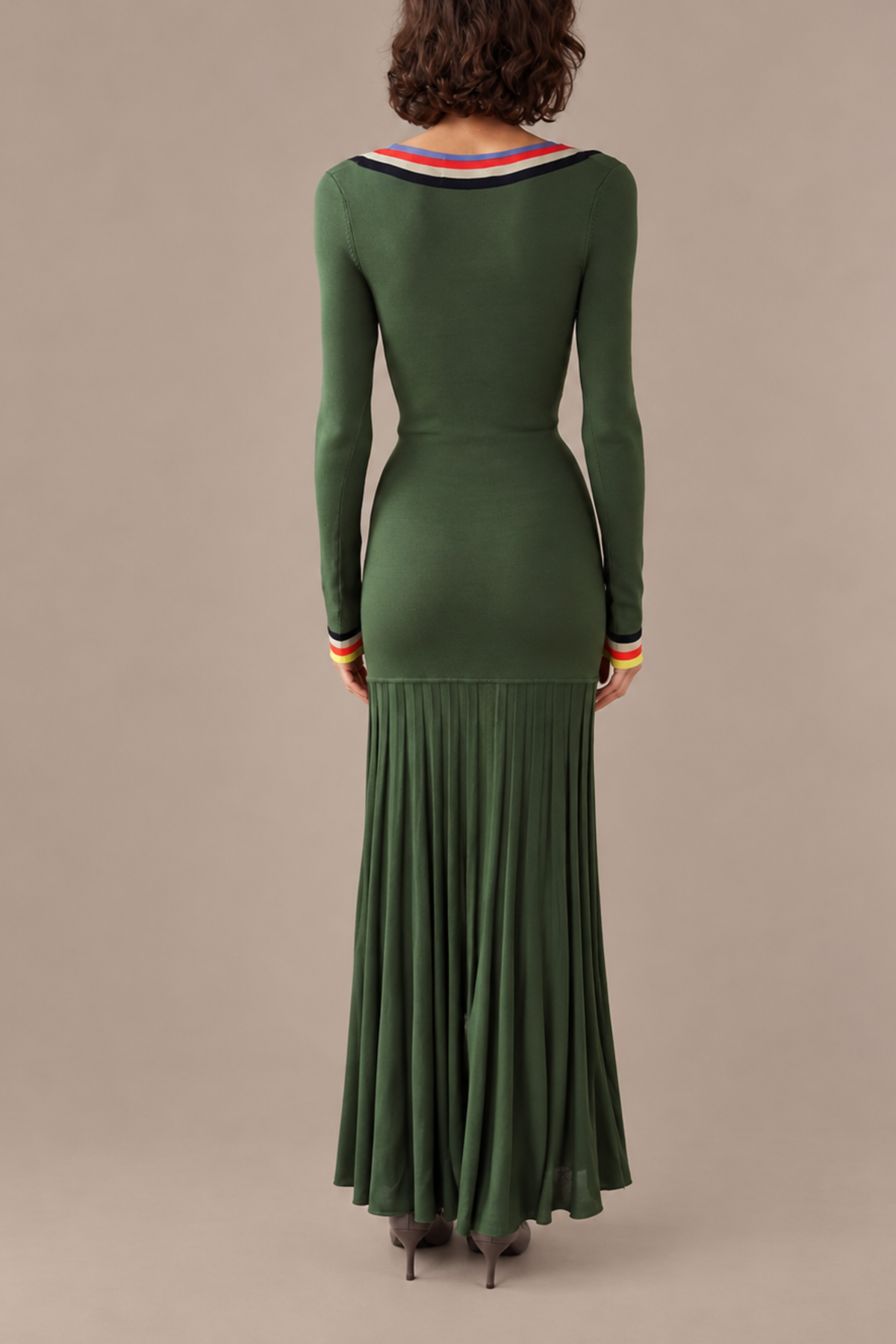 Saucer Neck Long Sleeve Maxi Dress