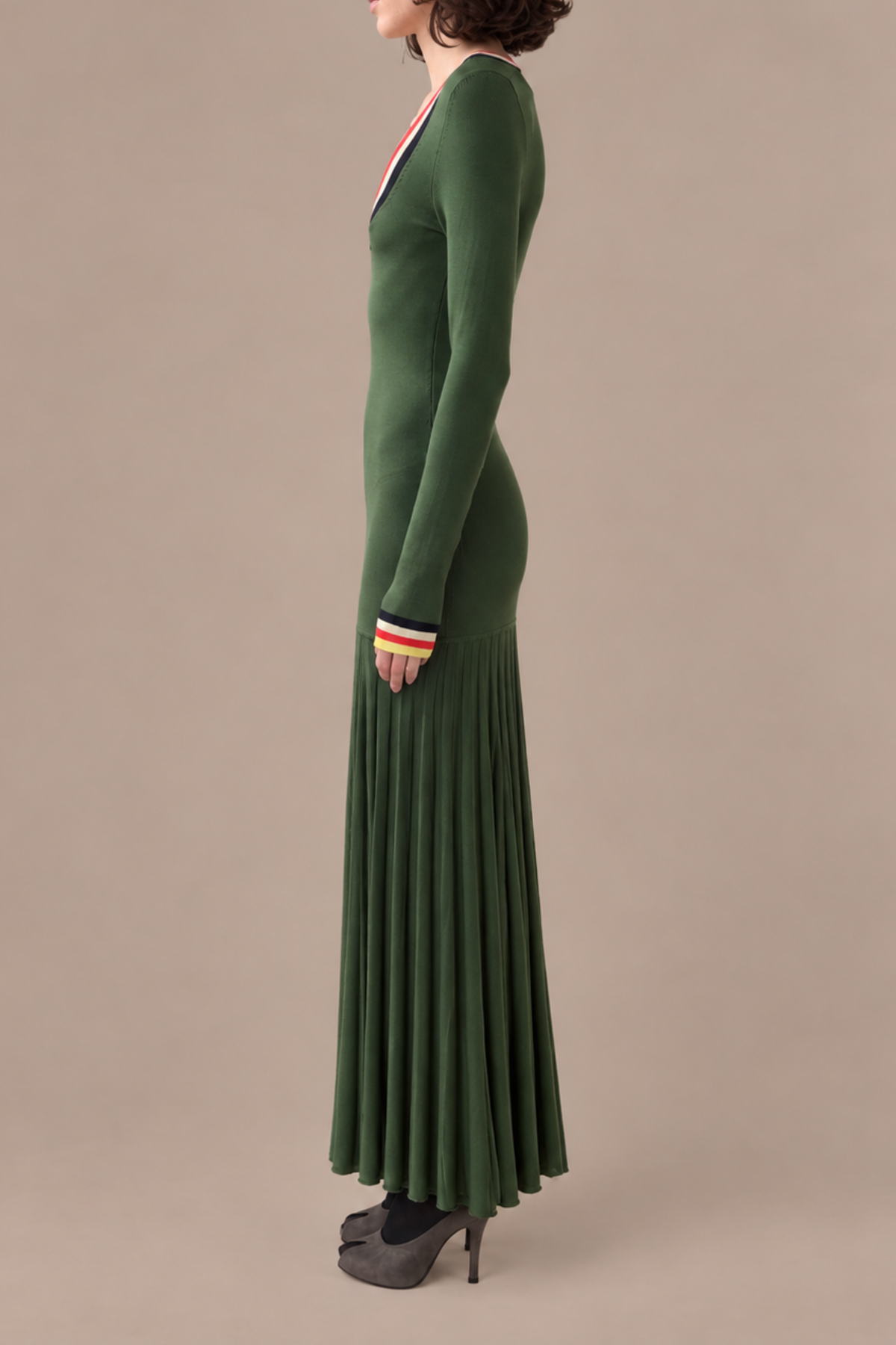 Saucer Neck Long Sleeve Maxi Dress