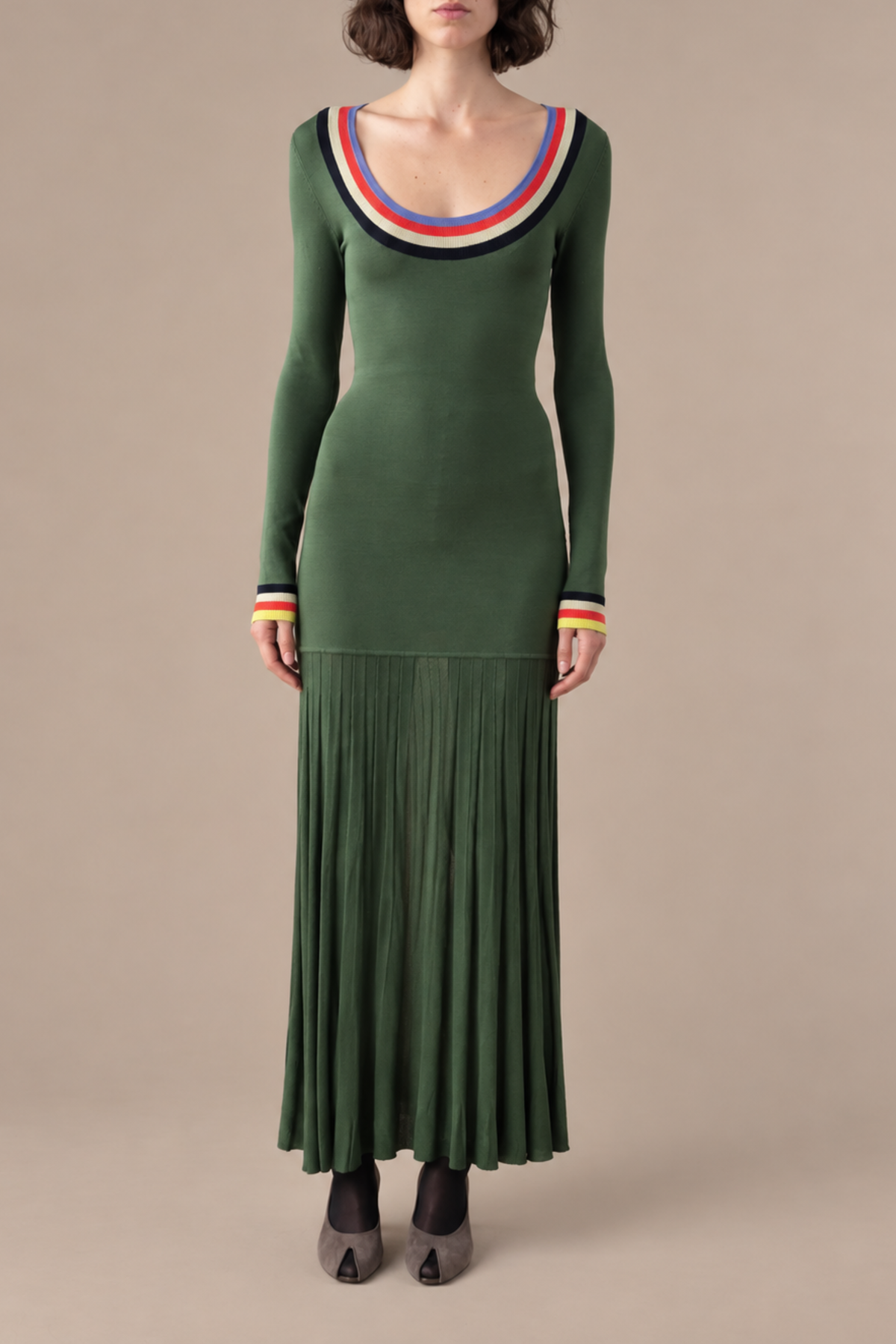 Saucer Neck Long Sleeve Maxi Dress