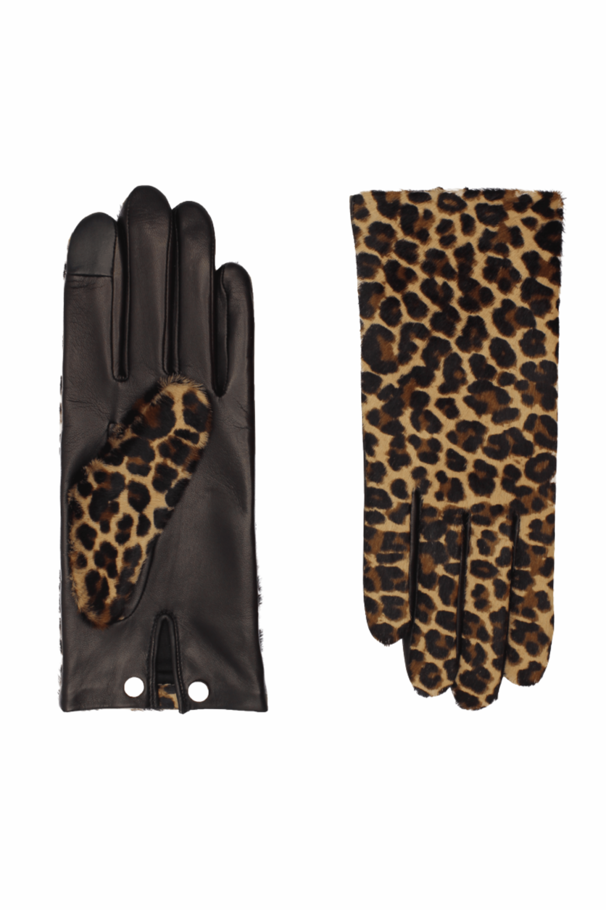 Susan Leather Gloves Lined with Silk - Black/Panthère