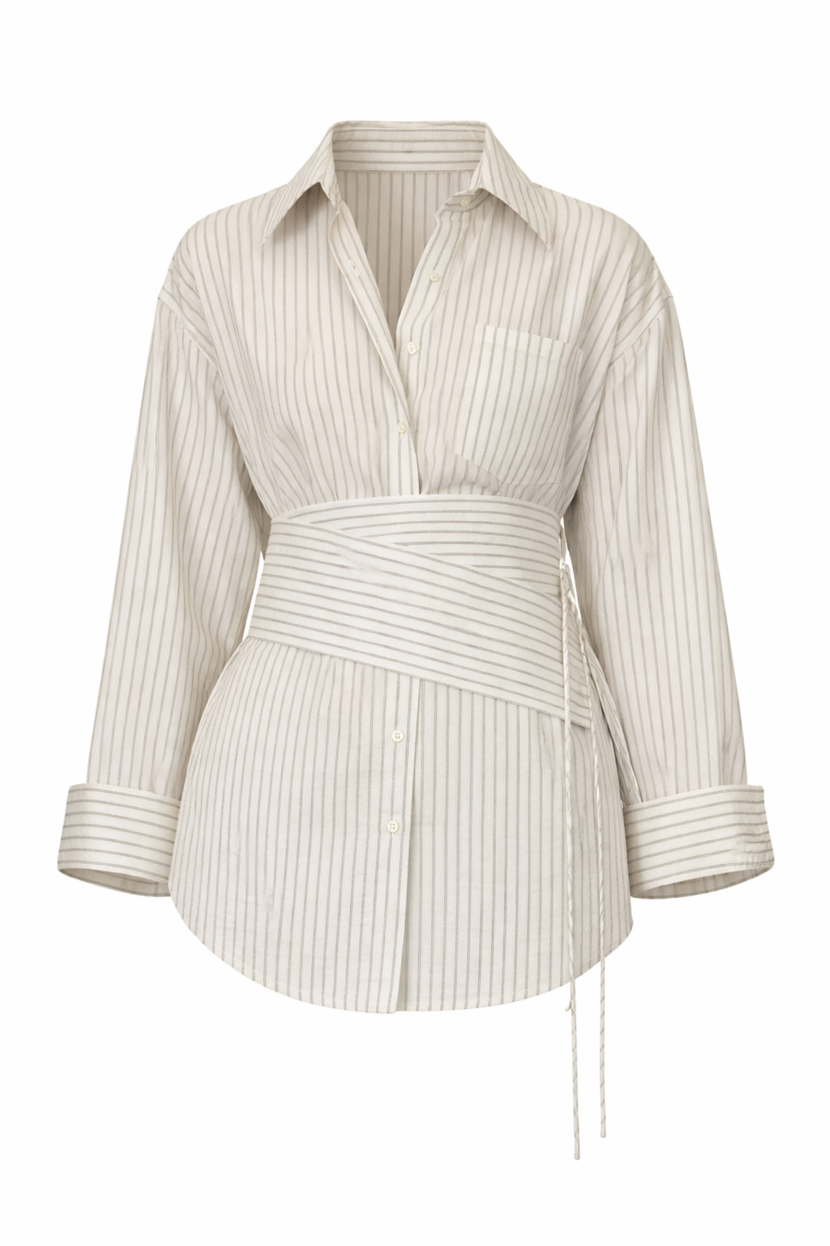 Silk Stripe Belted Shirt