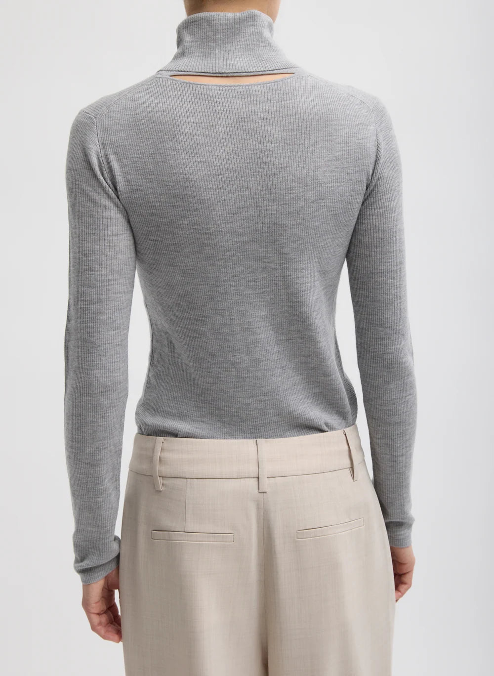 Feather Weight Ribbed Sweater Turtle Neck Pullover - Heather Grey