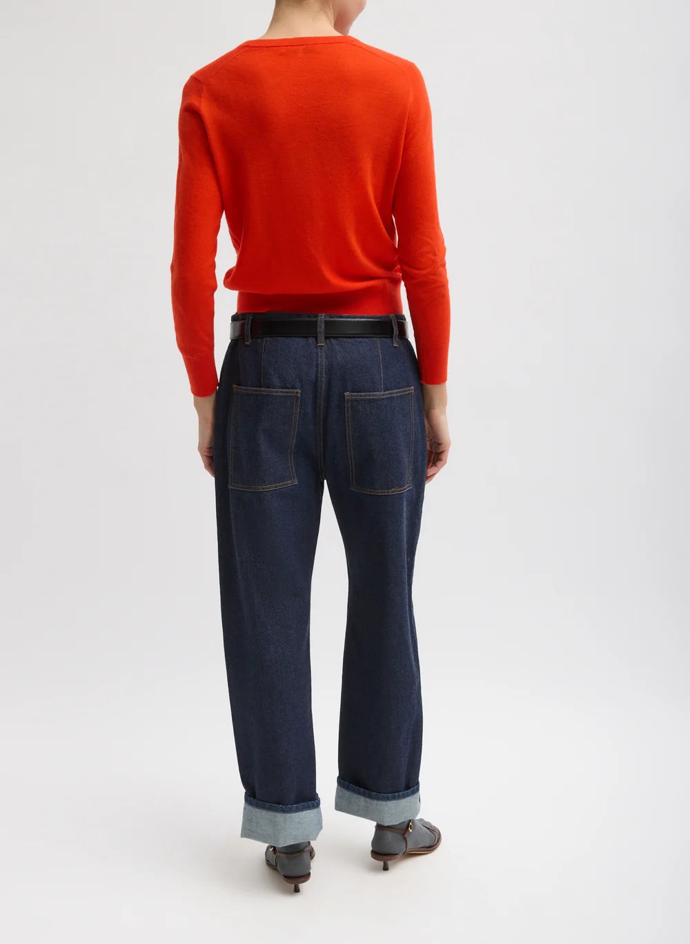 Skinlike Mercerized Wool Shrunken Vneck Sweater - Red