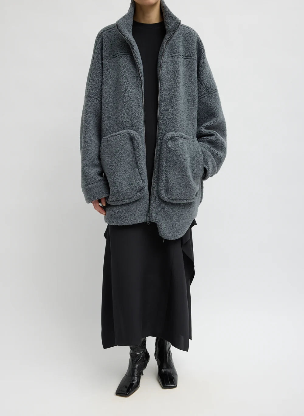 Cozy Fleece Cubic Zipup Bomber - Grey
