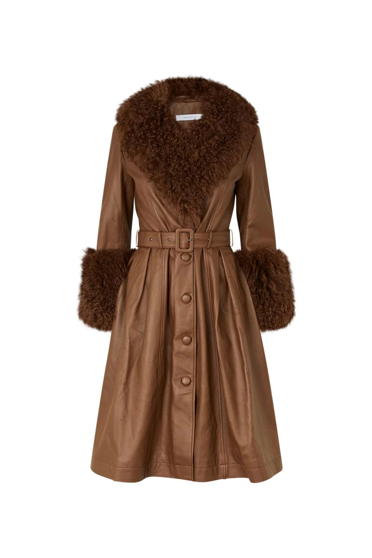 Foxy Sherling Coat in Walnut