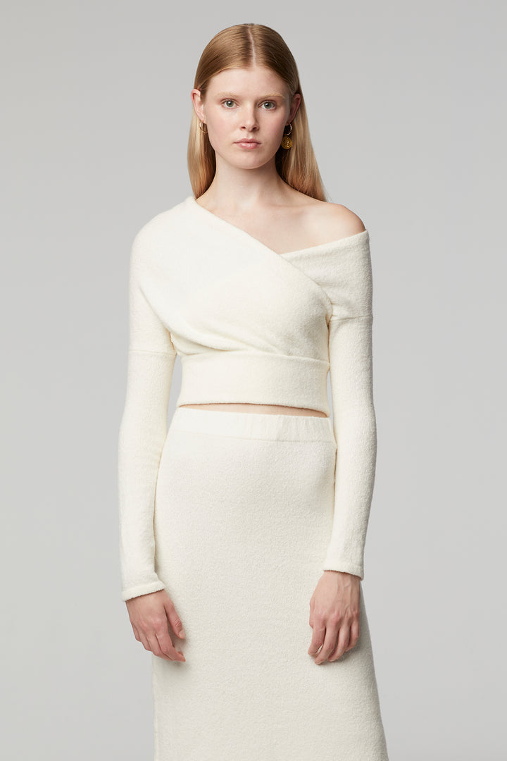 White off shoulder cropped sweater Clearance