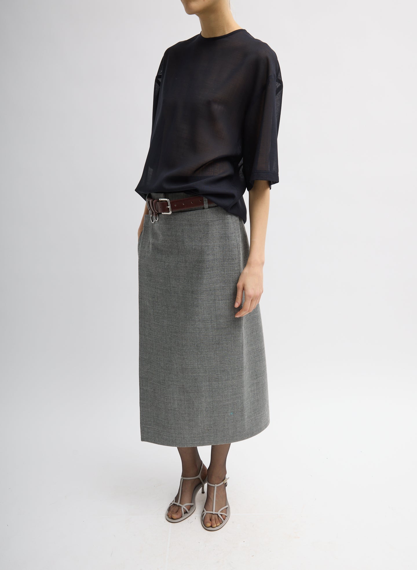 TECHY BONDED WOOL WRAP MIDI SKIRT