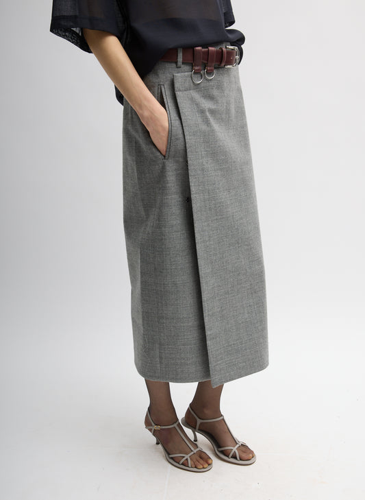 TECHY BONDED WOOL WRAP MIDI SKIRT