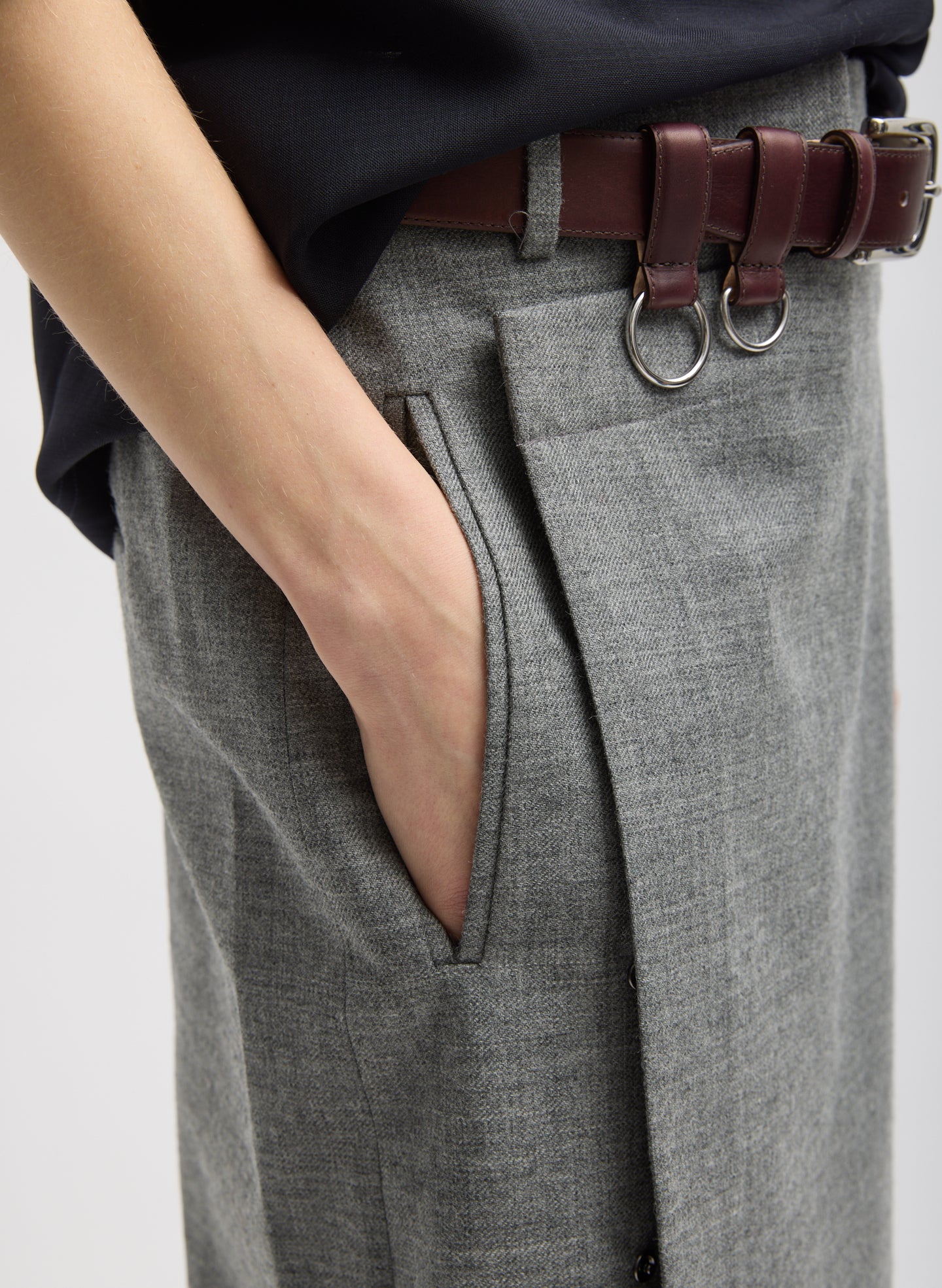 TECHY BONDED WOOL WRAP MIDI SKIRT