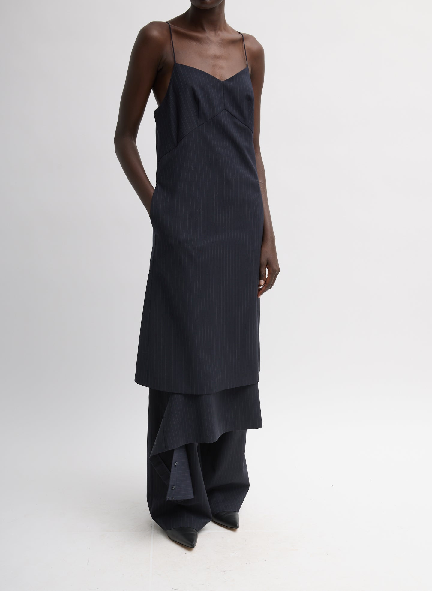 MIER PINSTRIPE CONVERTIBLE SLIP DRESS