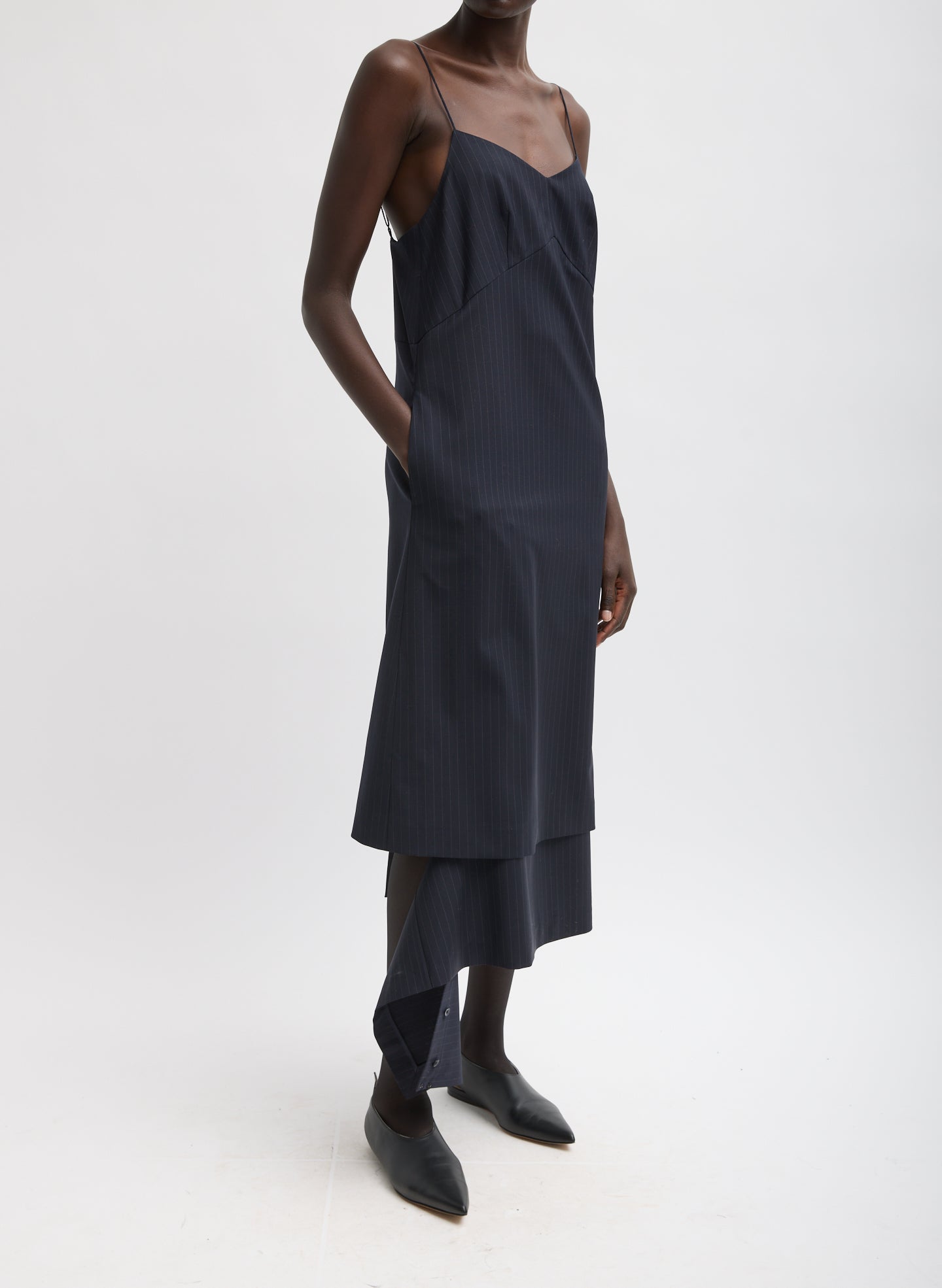 MIER PINSTRIPE CONVERTIBLE SLIP DRESS
